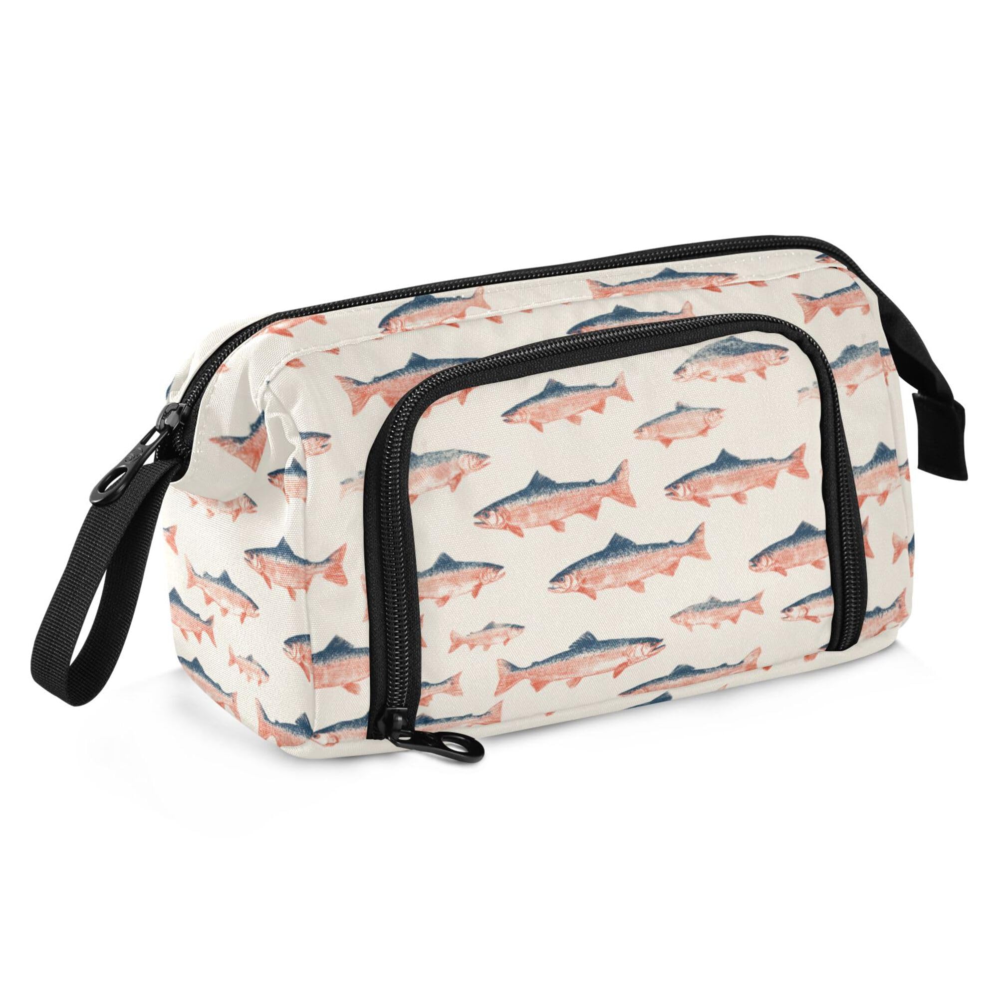 Fisyme Sea Vintge Salmon Fish Pencil Case Large Capacity Pen Bags Box Big Makeup Pouch Organizer