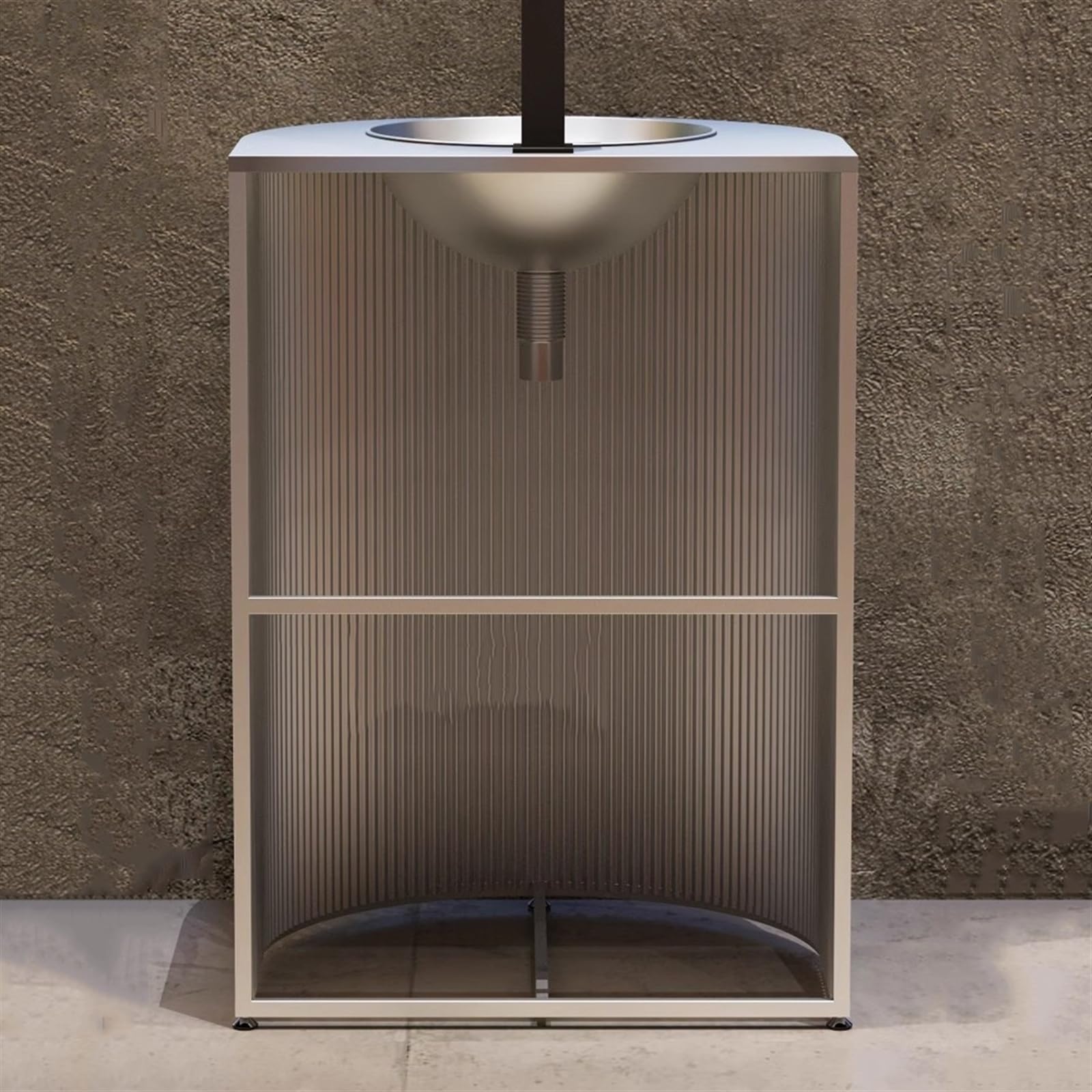 Fregadero de pie independiente con grifo y kit de drenaje, lavabo de metal en forma de D para baño, mueble de tocador de bar de estilo industrial
