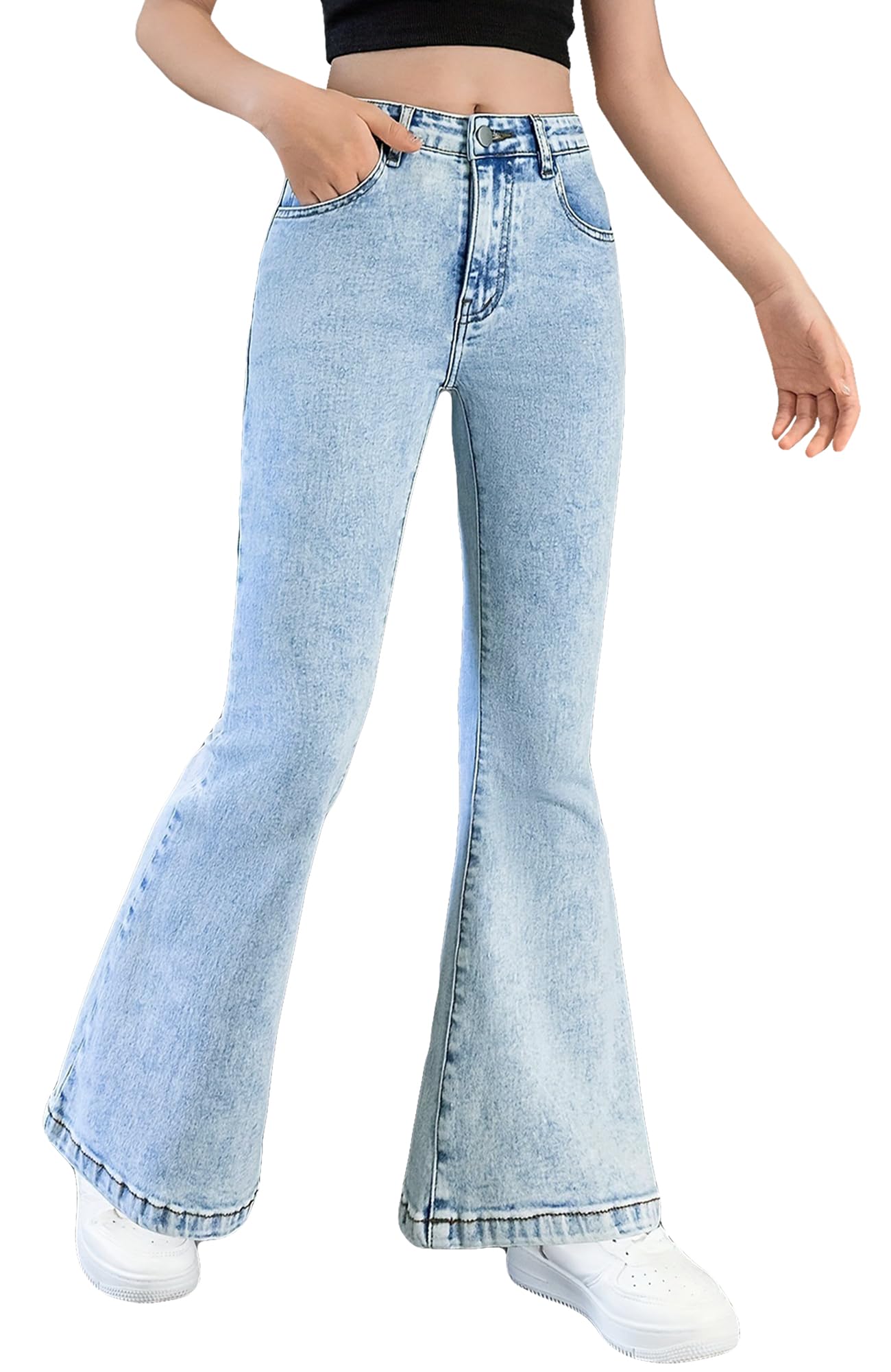 SEAUR Mode Jeans à Pattes d'éléphant Fille Jean Évasé Stretch Décontracté Pantalon Denim Évasé Enfant Fille Vintage 7-14 Ans
