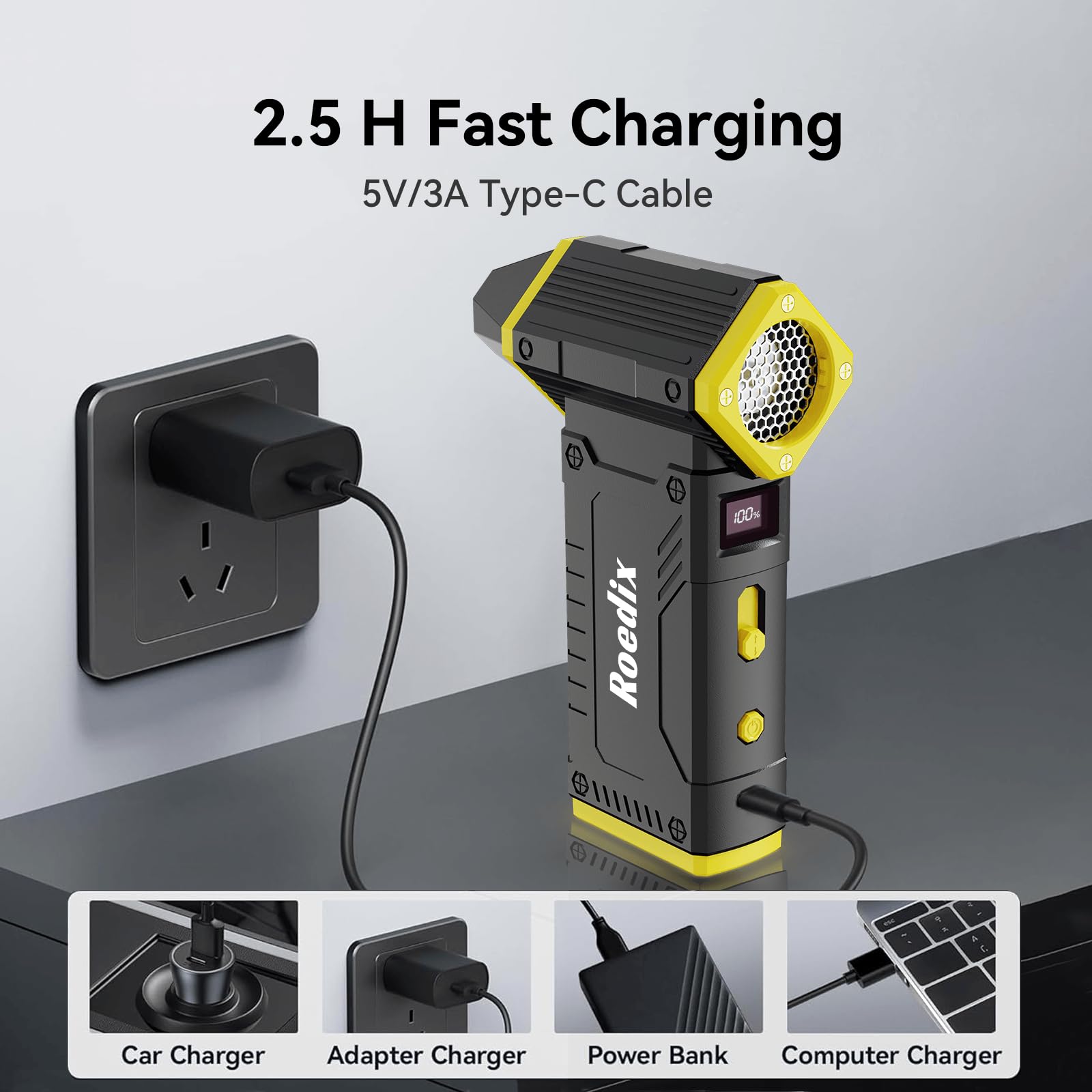 Spolverino ad aria compressa, 210000 giri/min, 8 marce, regolabile, con display a LED, ventilatore ricaricabile da 10.000 mAh per tastiera, PC, pulizia auto e casa, soffiatore a getto secco per