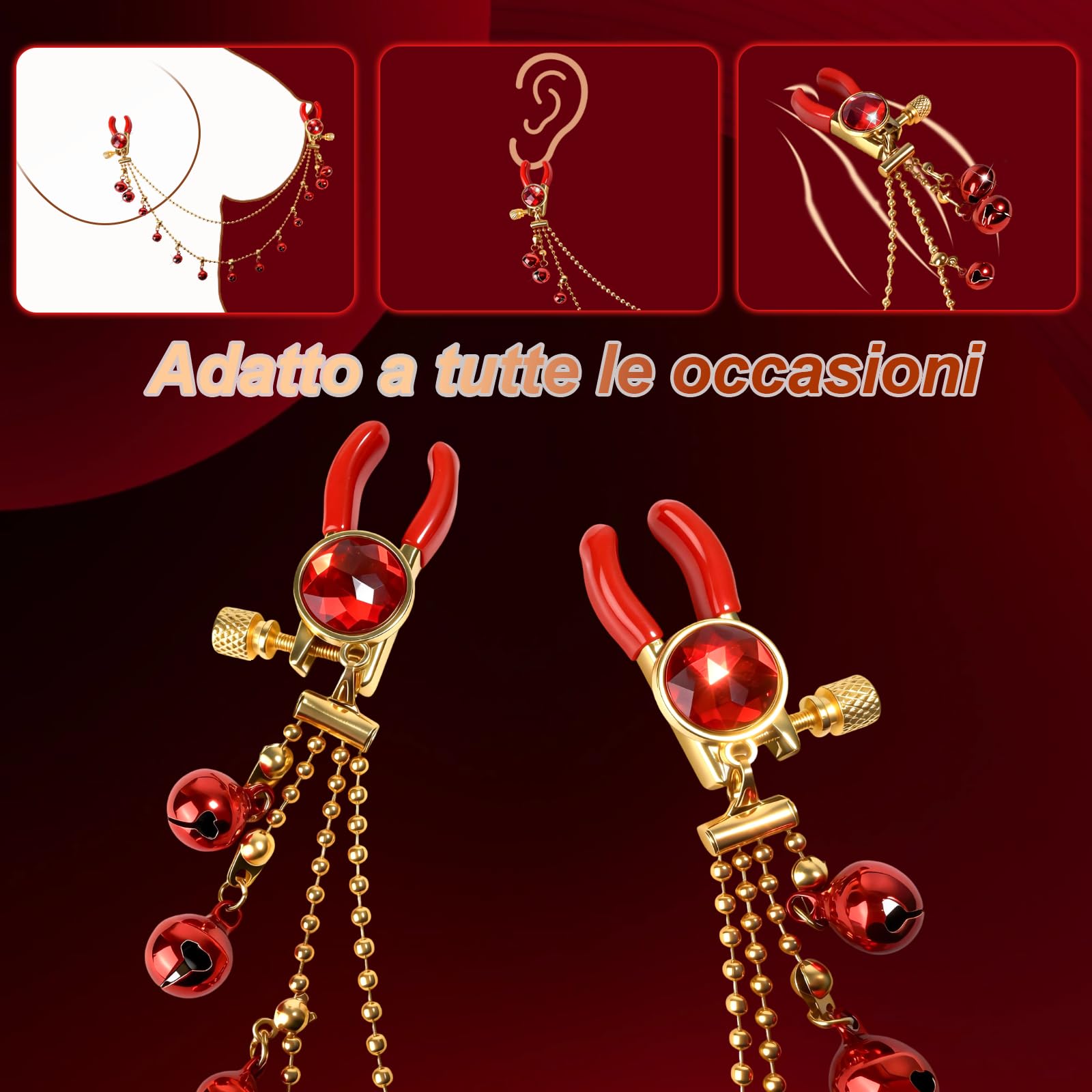 Morsetti per Capezzoli con Catena Pinze Capezzoli Regolabili Clip per Capezzolis Clip Pinza per Clitoride Giocattoli Capezzolis Stimolatori del Seno Femminile Massaggiatori al Seno Donna, Rosso