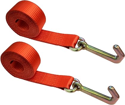 2 PK 2" x10 Mini J Hook Lasso Car Tie Down Straps for Towing Wrecker, Red
