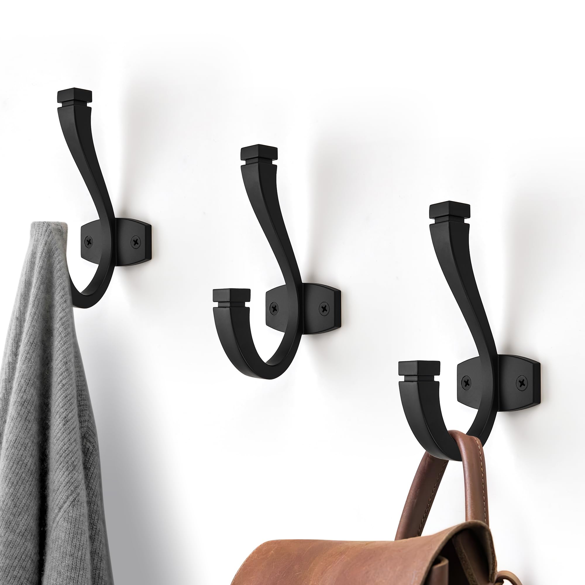 SAILING Coat Hooks - 3 Pack Matte Black Towel Hooks Robe Hooks Decorative Wall Hooks for Bathroom Bedroom Kitchen Towel Robe Clothes Cabinet Closet