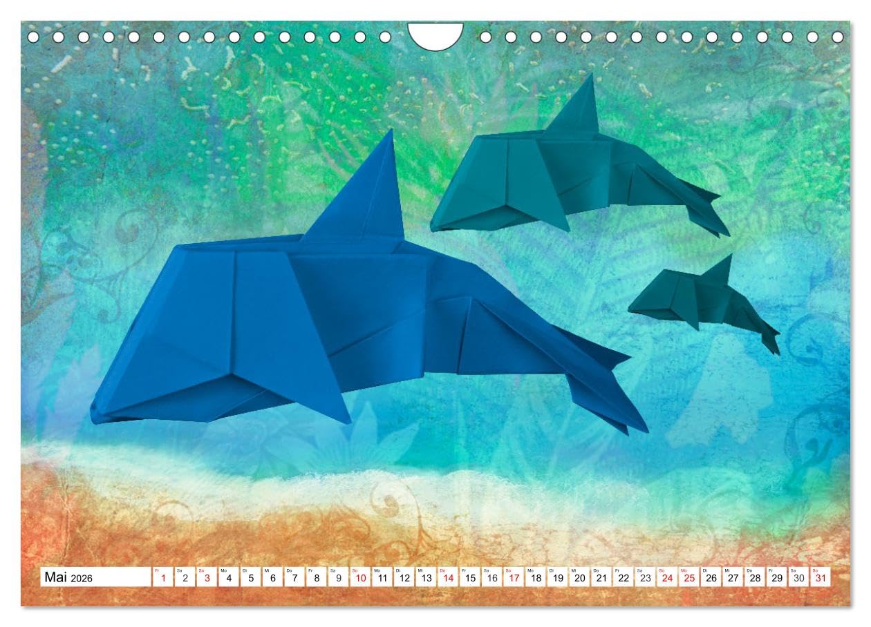 ORIGAMI - Kreativität ohne Grenzen (Wandkalender 2026 DIN A4 quer), CALVENDO Monatskalender: Kreative Papierfaltkunst, integriert in farbenfrogen Fotocollagen