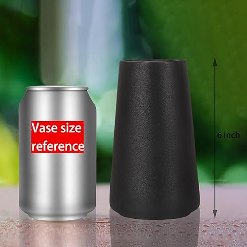 Miniatura 7 de Jarrón de cerámica esmerilada negra de 6 pulgadas, moderno jarrón minimalista para lavanda, hierba de pampas, flores secas y plantas, elegante
