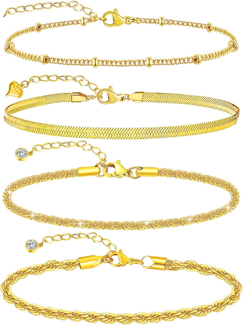 Ankle Bracelets for Women,18K Gold Plated Layered Beads Snake Chain Anklet for Women,Summer Beach Dainty Anklets Foot Jewelry Gift