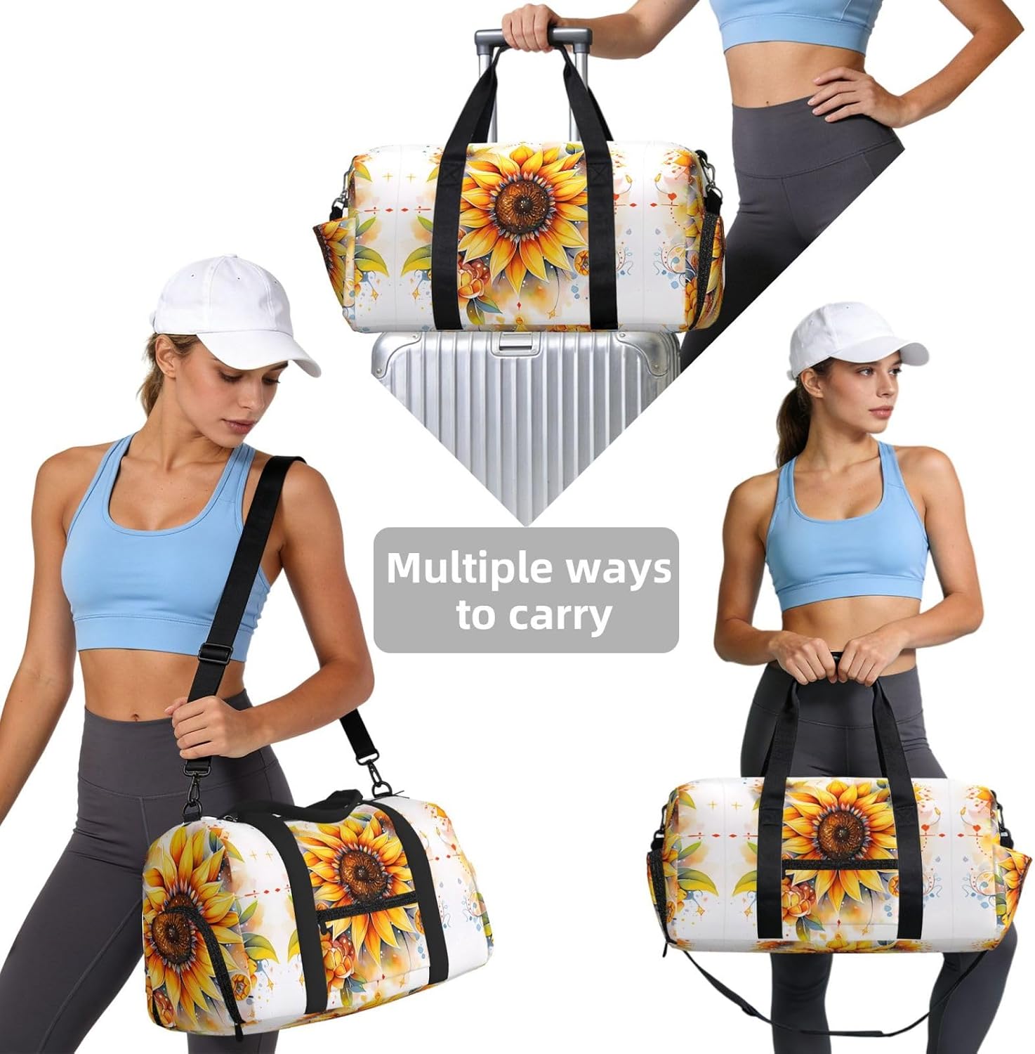 Decorative Bloom Art​ Duffle Bag Shoe Compartment Convertible image 4
