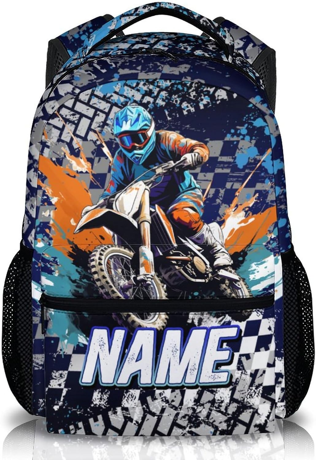 Backpack for Boys, Cool Dirt Bike Schoolbag, Personalized Cars Backpacks for Preschool Elementary Toddler, 17" Blue Large Capacity Bookbag for Vacation Travel School, Back to School Supplies