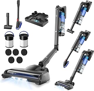 Greenote GSC80 Aspiradora Escoba Sin Cable 45KPa/600W, con Base De Carga, 60Min Autonomía, Tubo Plegable & Autoportante, Pantalla Táctil, Anti-Enredos para Pelo de Mascotas, Alfombras y Suelos Duros