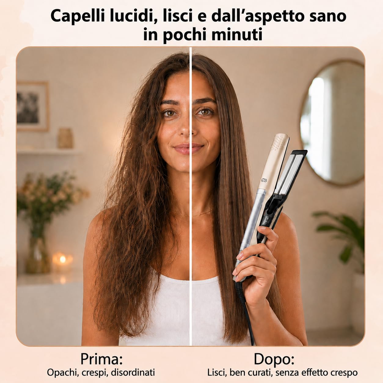Piastra per Capelli a Vapore, Golden Goods Piastra capelli Professionale 2 in 1 Steampod, Vapore potente, Piastre Larghe, 10 temperature a 230 Gradi, Cavo 2 m