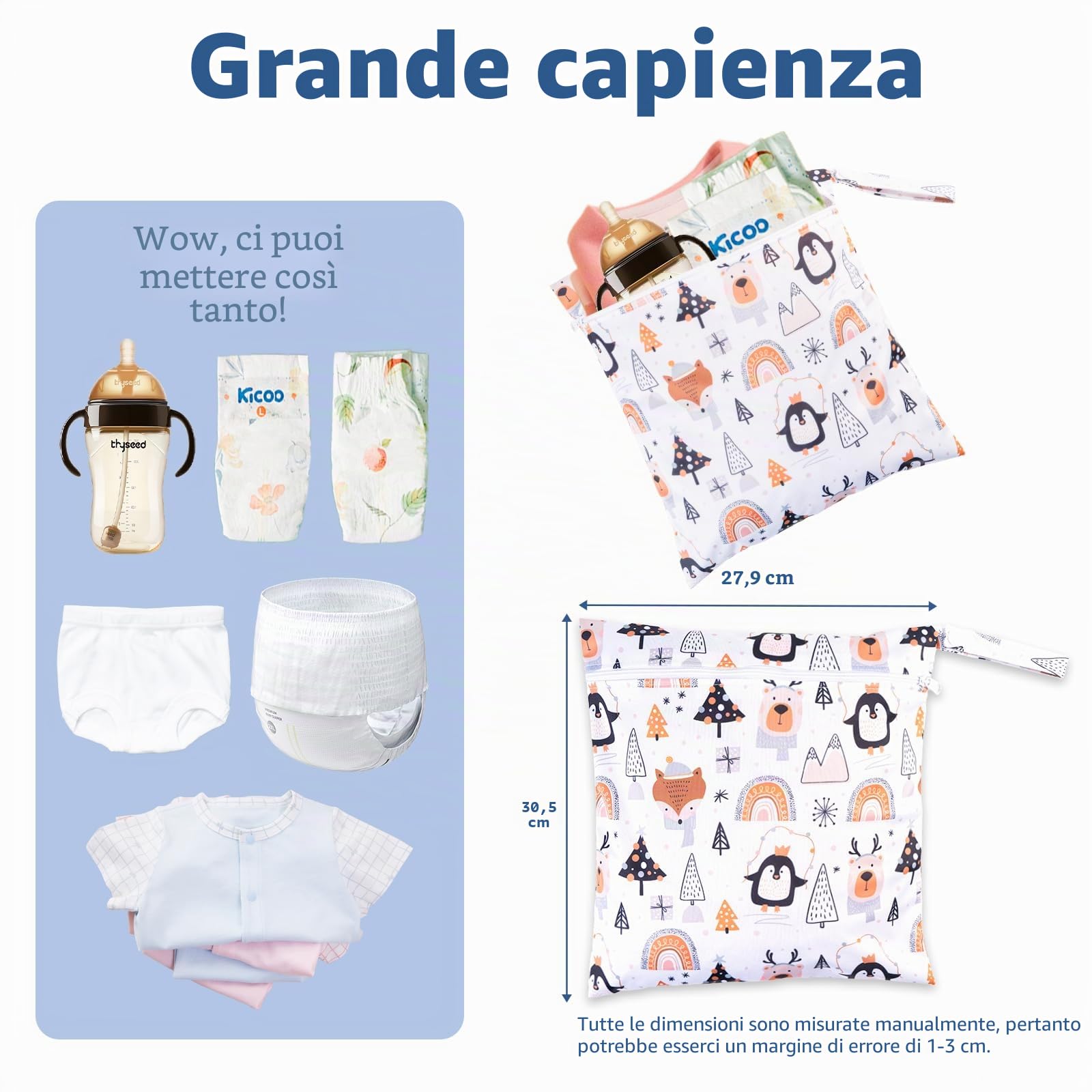 Wetbag per asilo borsa pannolini bagnata asciutta con chiusura lampo 3 pezzi
