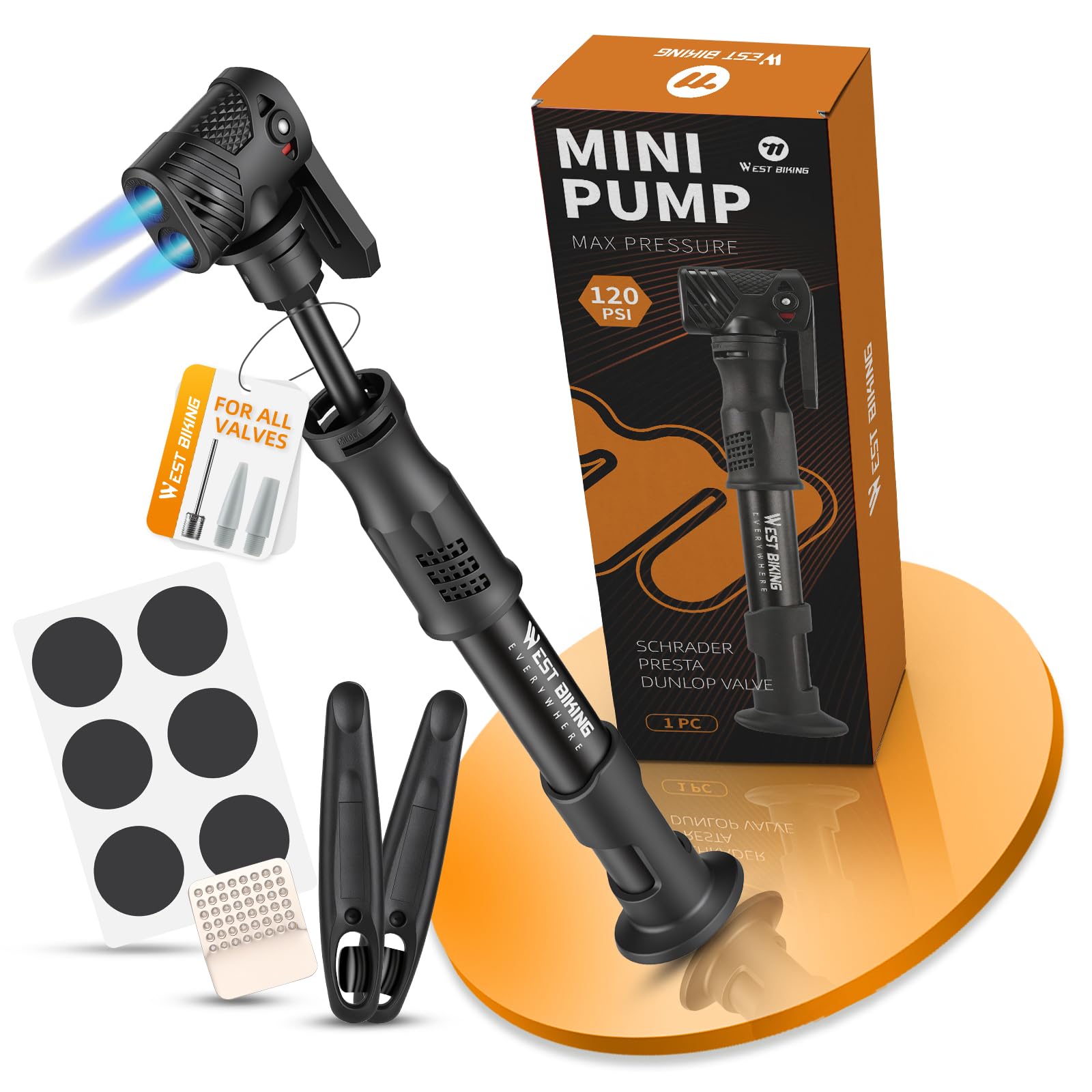 Bicycle Pump Mini Bike Pump Aluminum Alloy Cycle Pump for Presta & Schrader Valve, Portable Lightweight Bike Tyre Pump Fast Tyre Inflation Mini Air Pump For Mountain Road Bike Ball Pump (Blace 3-Set)
