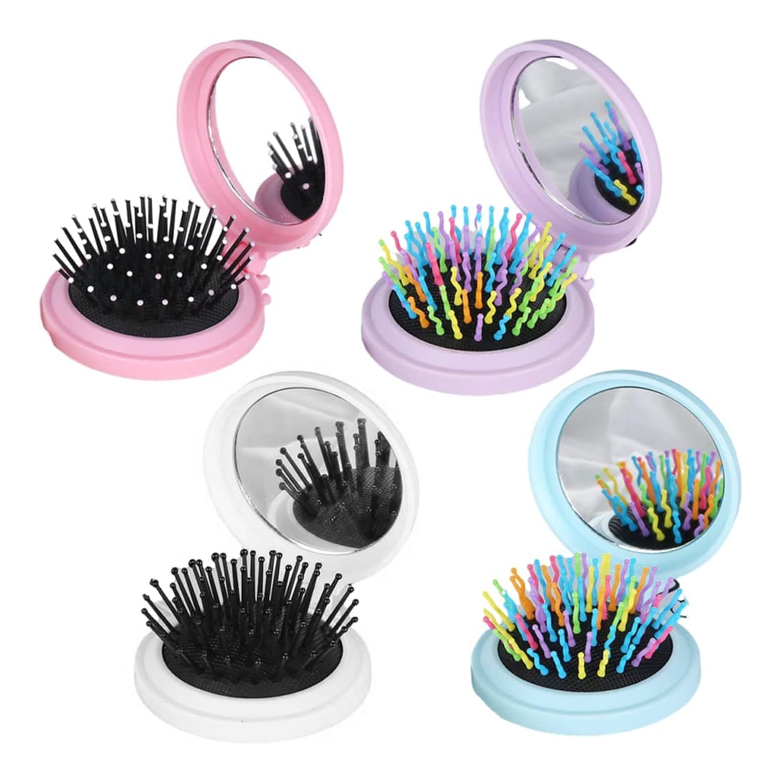 4Pcs Mini Round Folding Comb Comfortable Pocket Comb Folding Mirror Compact Size Mirror Hair Brushes Portable Massage Comb Mirror for Women and Girls