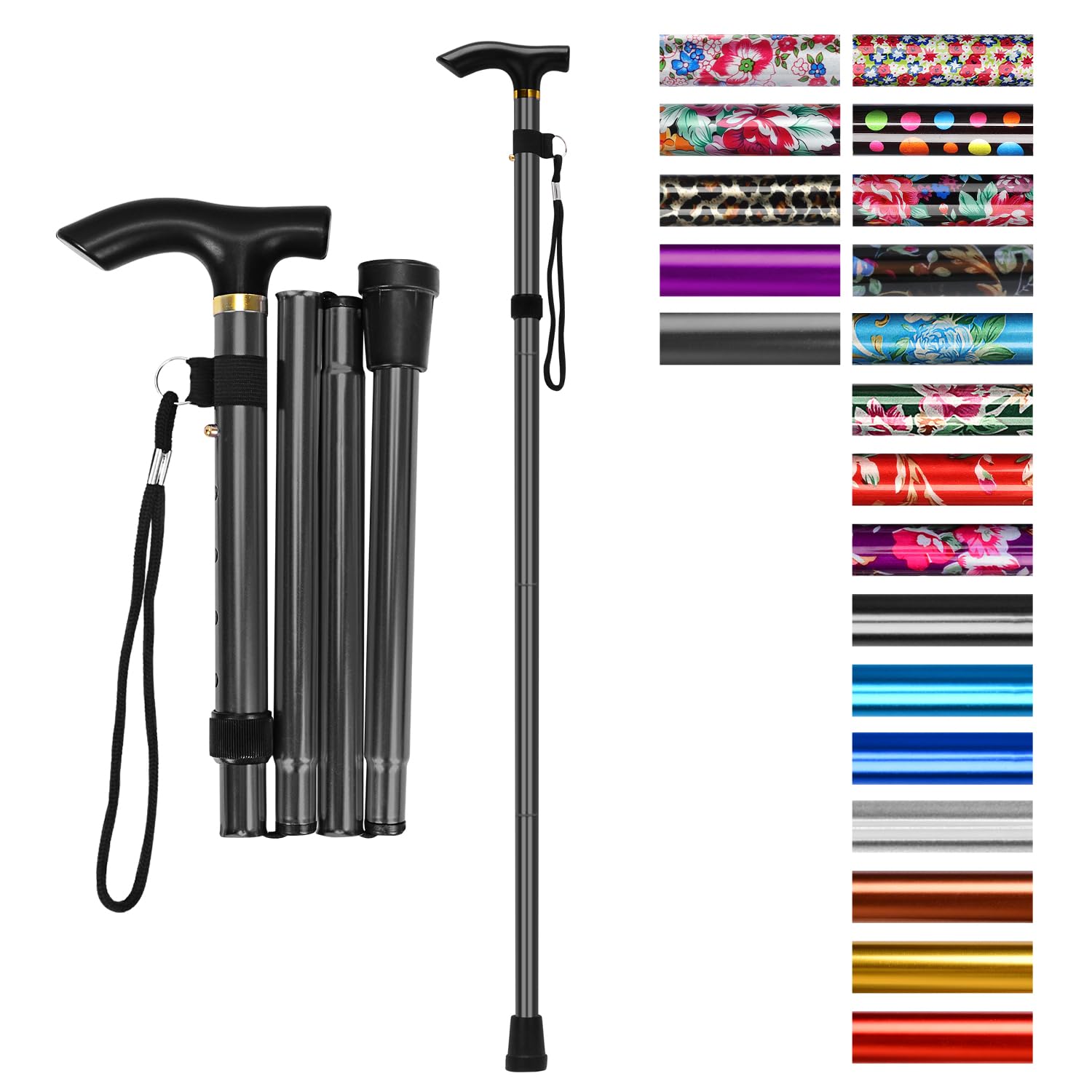 supregear Bastón Plegable, 5 Niveles de Altura Ajustable, Ligero y Portátil para Viaje, Mango en T y Pulsera, Extensible para Personas Mayores y Adultos con Discapacidad — view 12