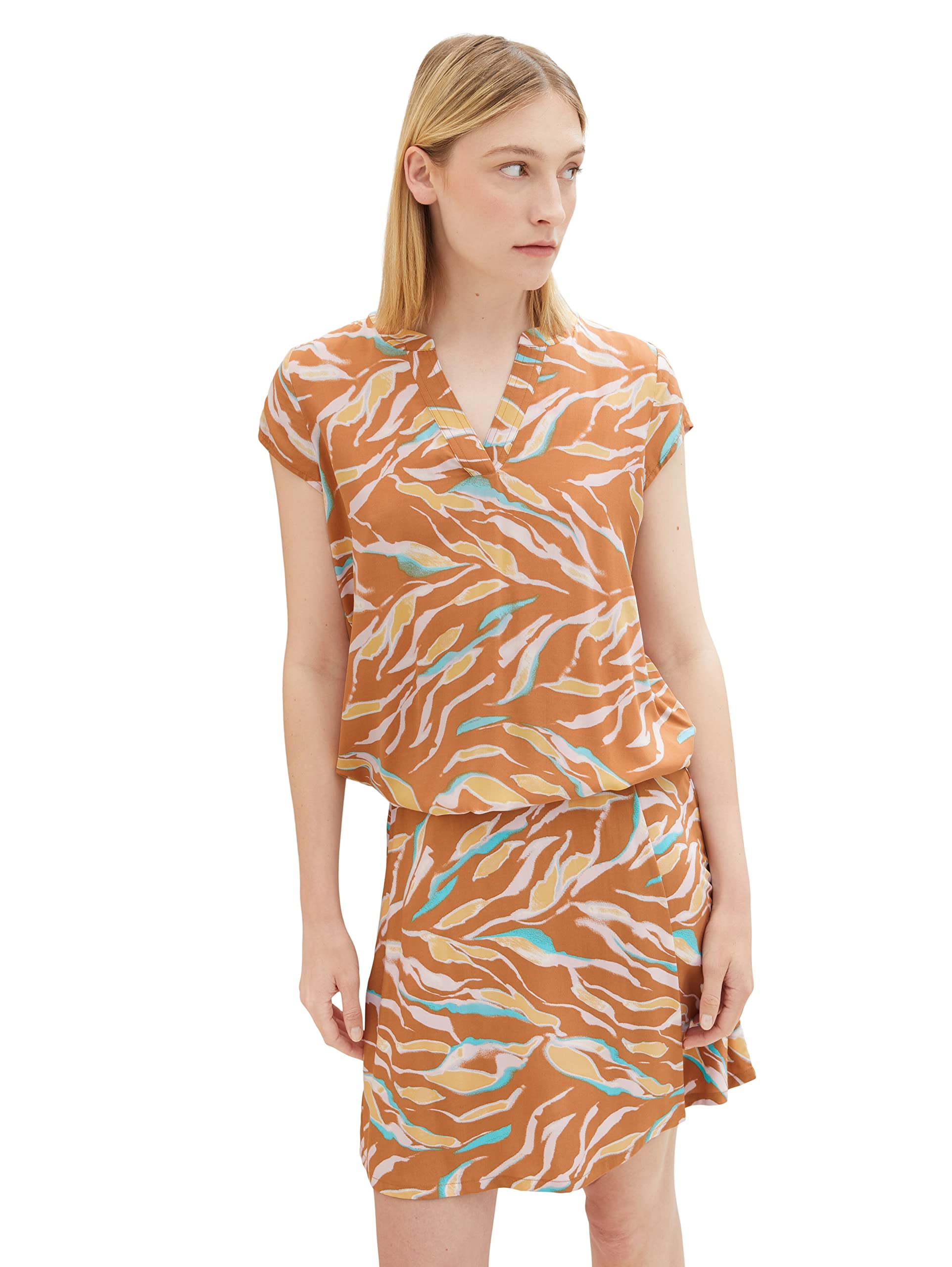 TOM TAILOR Damen Kurzarm-Bluse mit Muster
