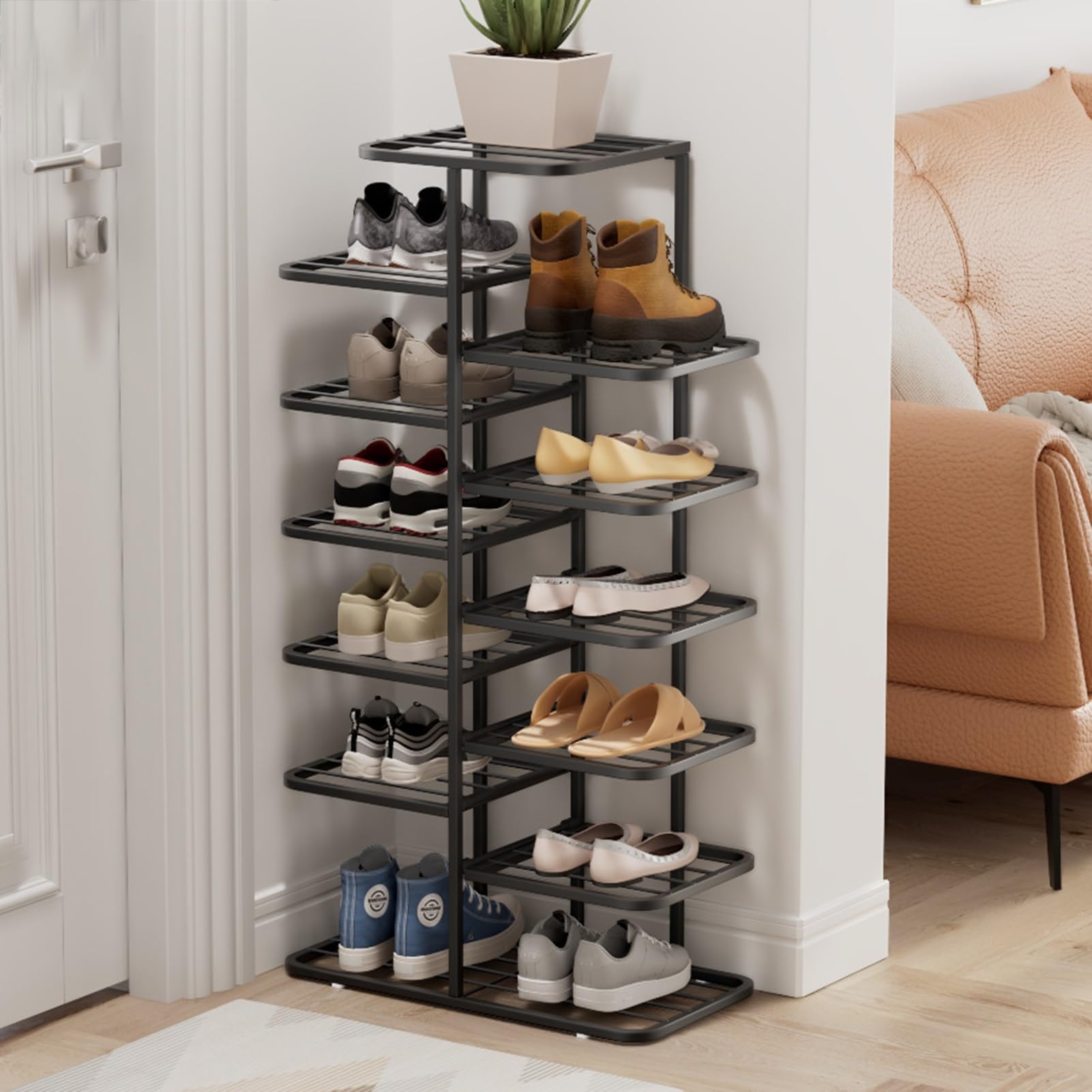 MESCXTY Vertical Shoe Rack, Narrow Space Saving Organizer, Rack Cabinet, Freestanding Shoes Organizer for Entryway, Hallway(Black,49x93cm/19.3x36.6in)