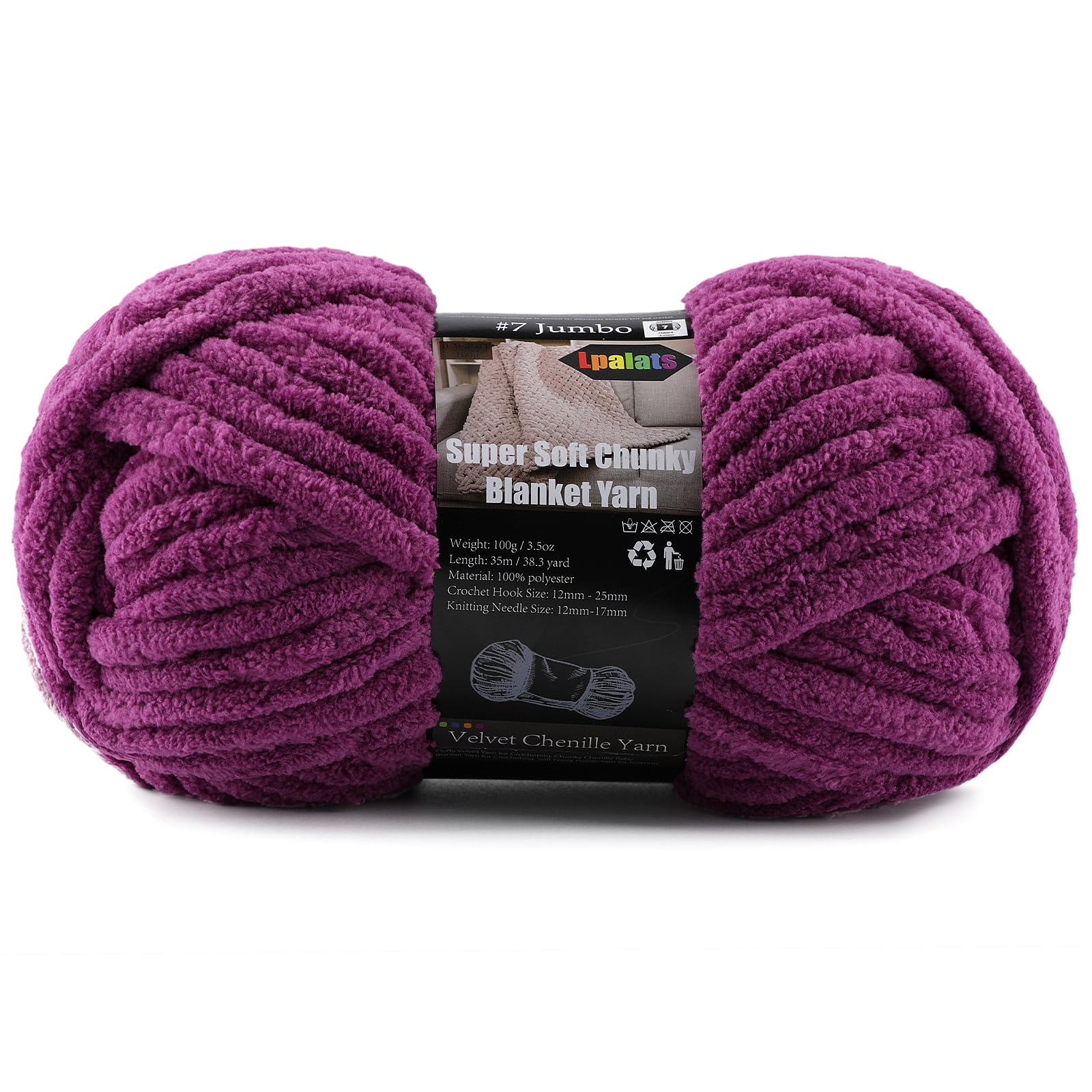 Super Soft Chunky Chenille Yarn for Crocheting &amp; Knitting - 3.52oz/38.2yd per Skein, Ultra Plush Velvet Yarn for Baby Blankets, Amigurumi &amp; Crafts, Violet, 1 Skein
