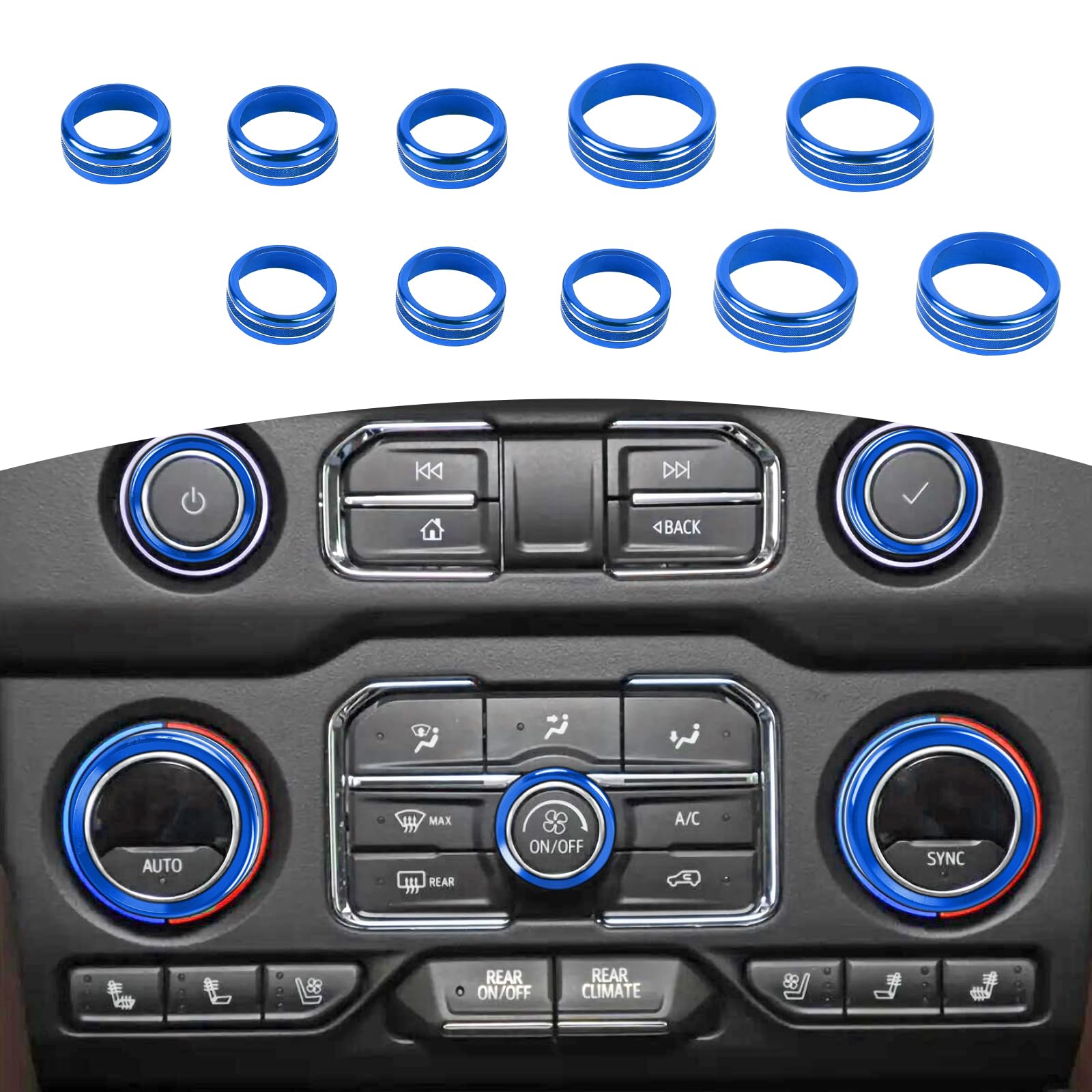 RT-TCZ for Silverado Console Control Knob Covers Trim Rings for Chevy Silverado 2019 up for Suburban 2020 up for Tahoe 2021 up Blue Interior