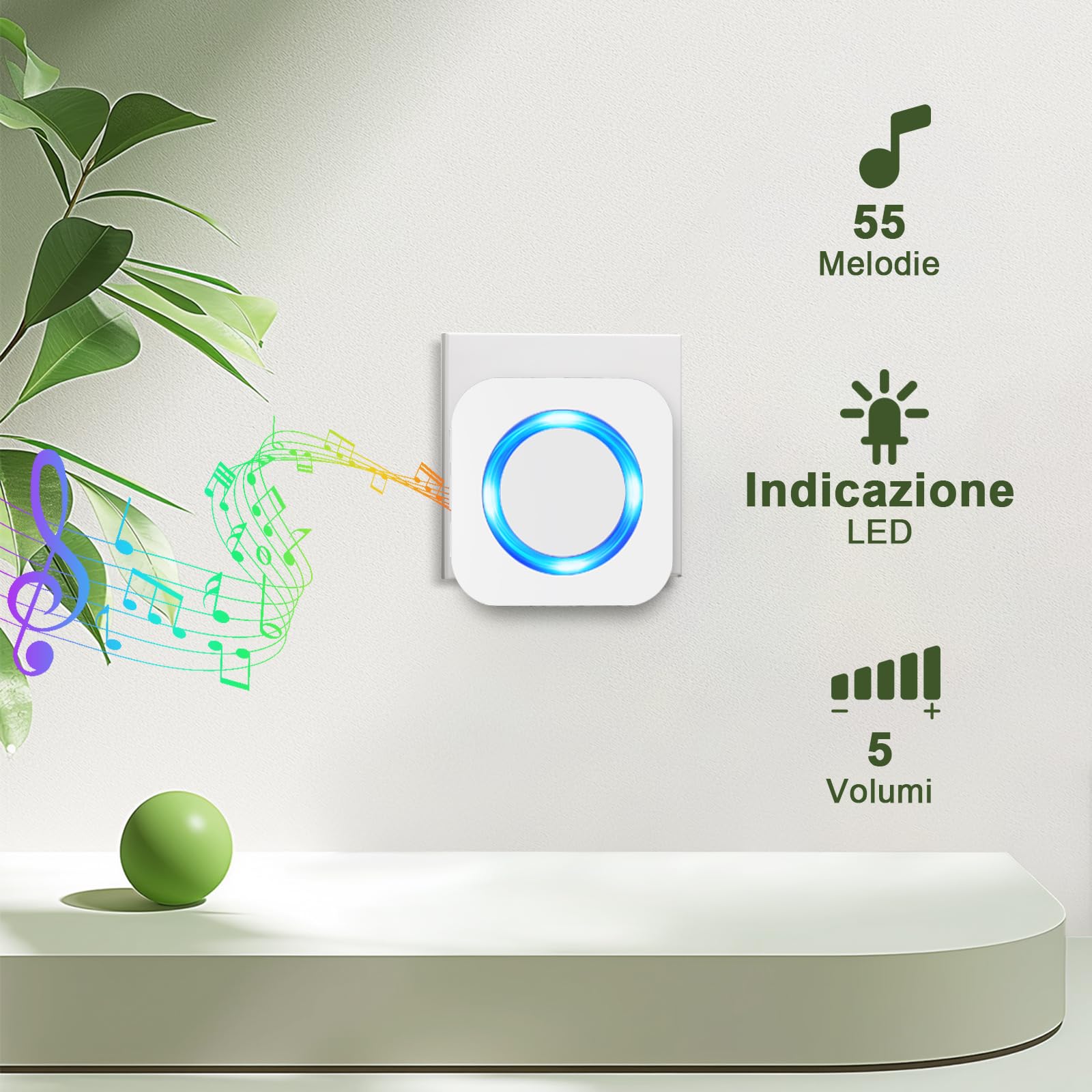 SURFOU Campanello Senza Fili Impermeabile Esterni, Campanello Rumoroso Wireless Lunga Distanza di 400m per la Casa, 5 Volumi, 55 Suonerie, Indicatore LED (3 ricevitore bianco + 1 trasmettitore bianco)