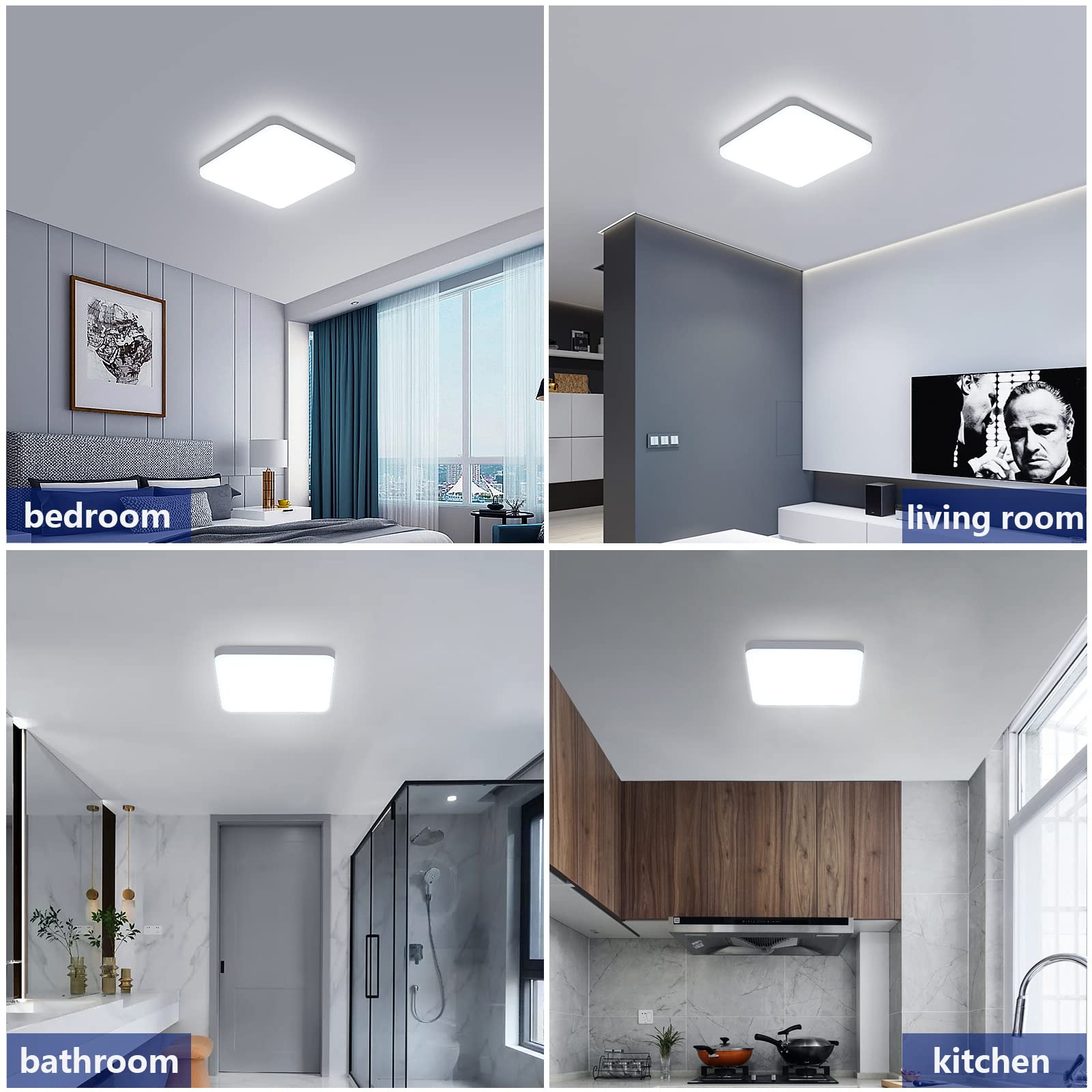 Plafon LED Techo 32W, Lamparas de Techo LED cuadrada IP54 Impermeable 3600LM 6500K Blanco frío, Luz de techo 25cm para baño Cocina Pasillo Balcón