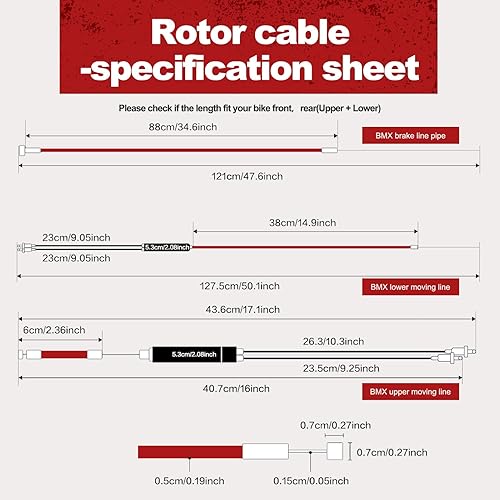 Miniatura 2 de Cables de freno para bicicleta BMX BMX delantero + trasero (superior + inferior) con kit completo de rotor giratorio, juego de líneas de freno de