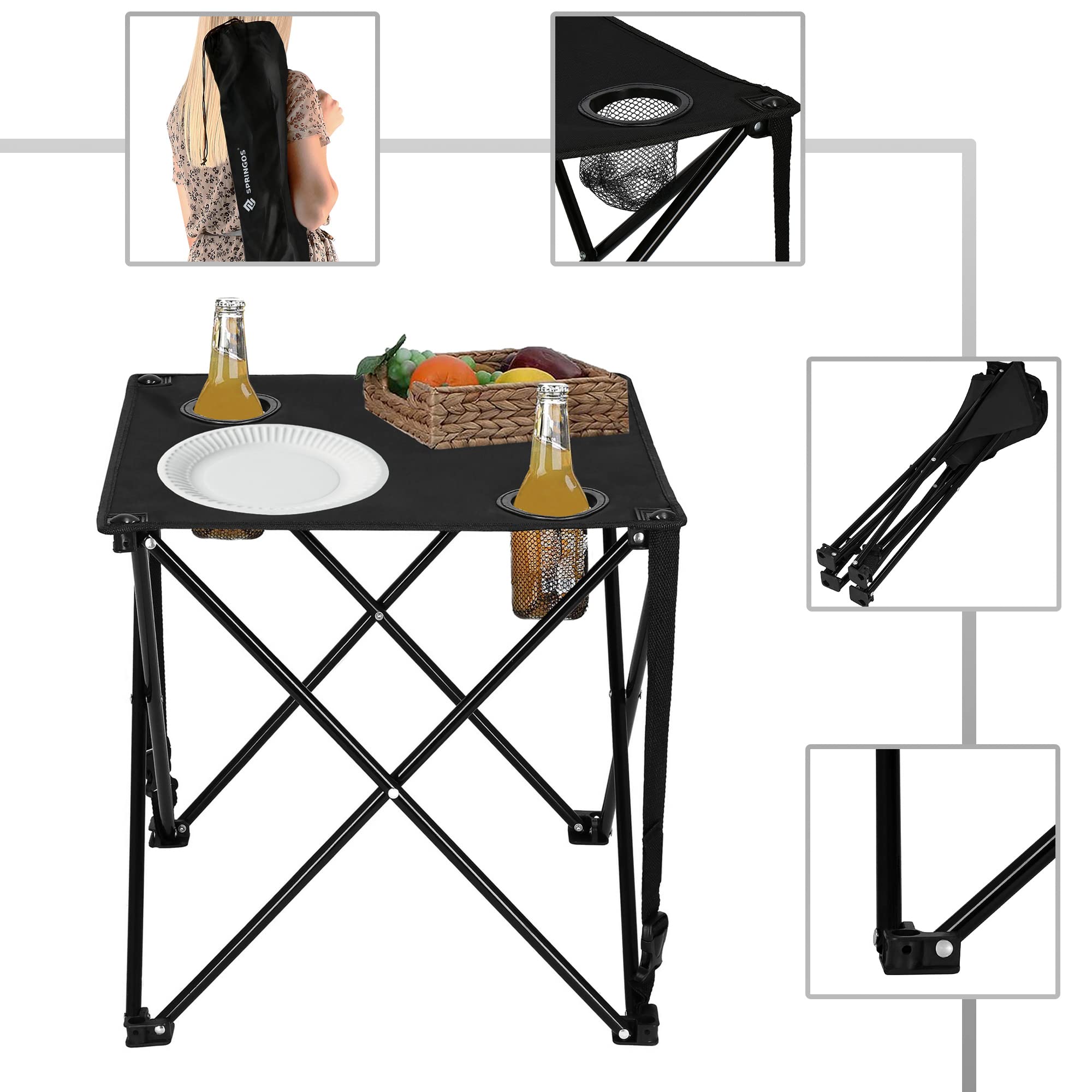 SPRINGOS Table pliante avec deux chaises - Table de camping pratique pour les déplacements, les festivals, les tables et les chaises pour la plage