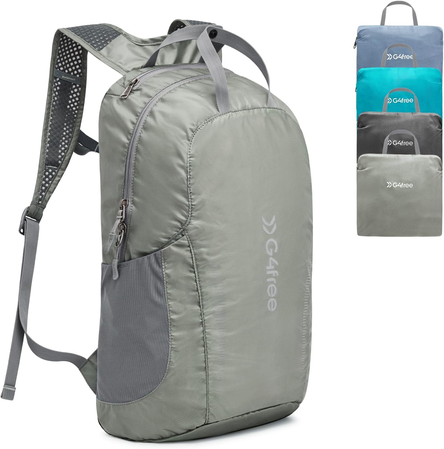 G4Free 25L Lightweight Hiking Backpack Packable Foldable Sport Travel Daypack Water Resistant for Women Men(Grey Green)