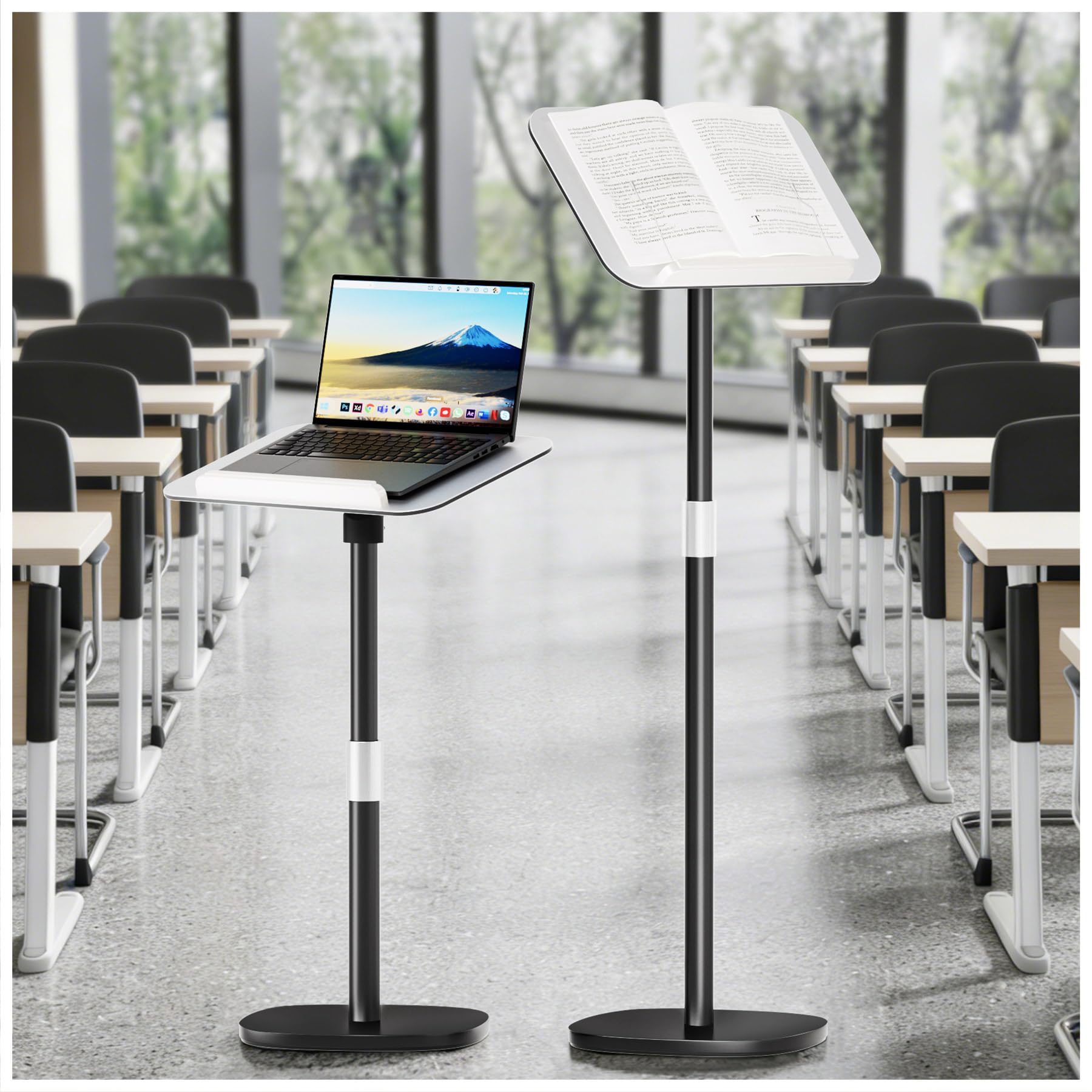 Tragbarer Podiumständer und Laptop-Lektrum, 67,1 cm - 143 cm, verstellbar, hoher Boden, Präsentationspodium mit Seitenclips und drehbarem Paneel für Lehrer, Pastoren und Büro (passend für bis