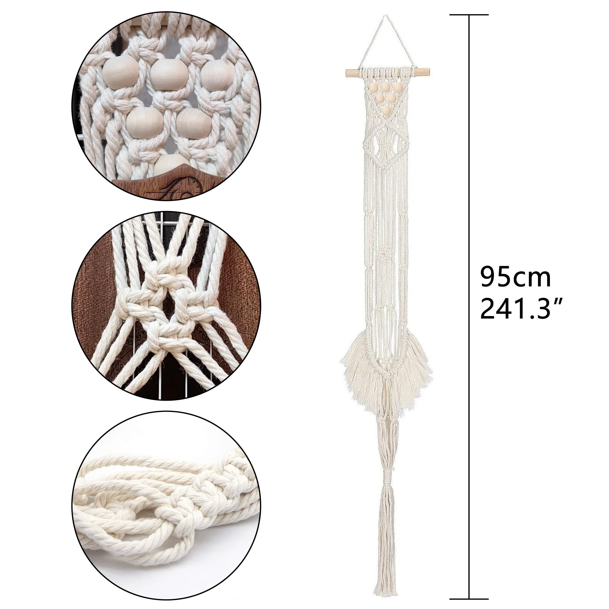 Musiin White Bohemian Ukulele Hanger Decorative Guitar Wall Hanging, Ukulele Case Replacement (37.4" Length) - Image 2