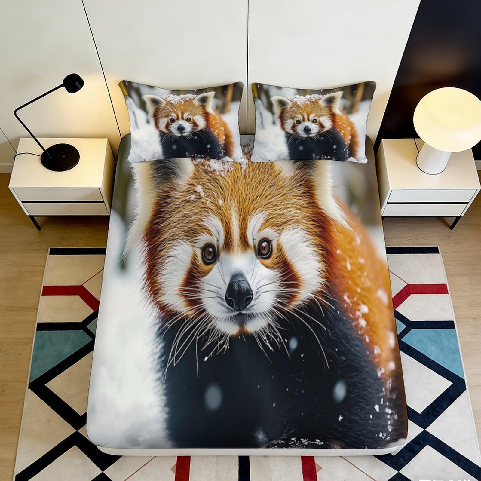 3D Printed Red Panda Fitted Sheet Microfiber Soft Bed Cover for Bedroom Guest Room Dorm Mattress Decor 90x200x25cm