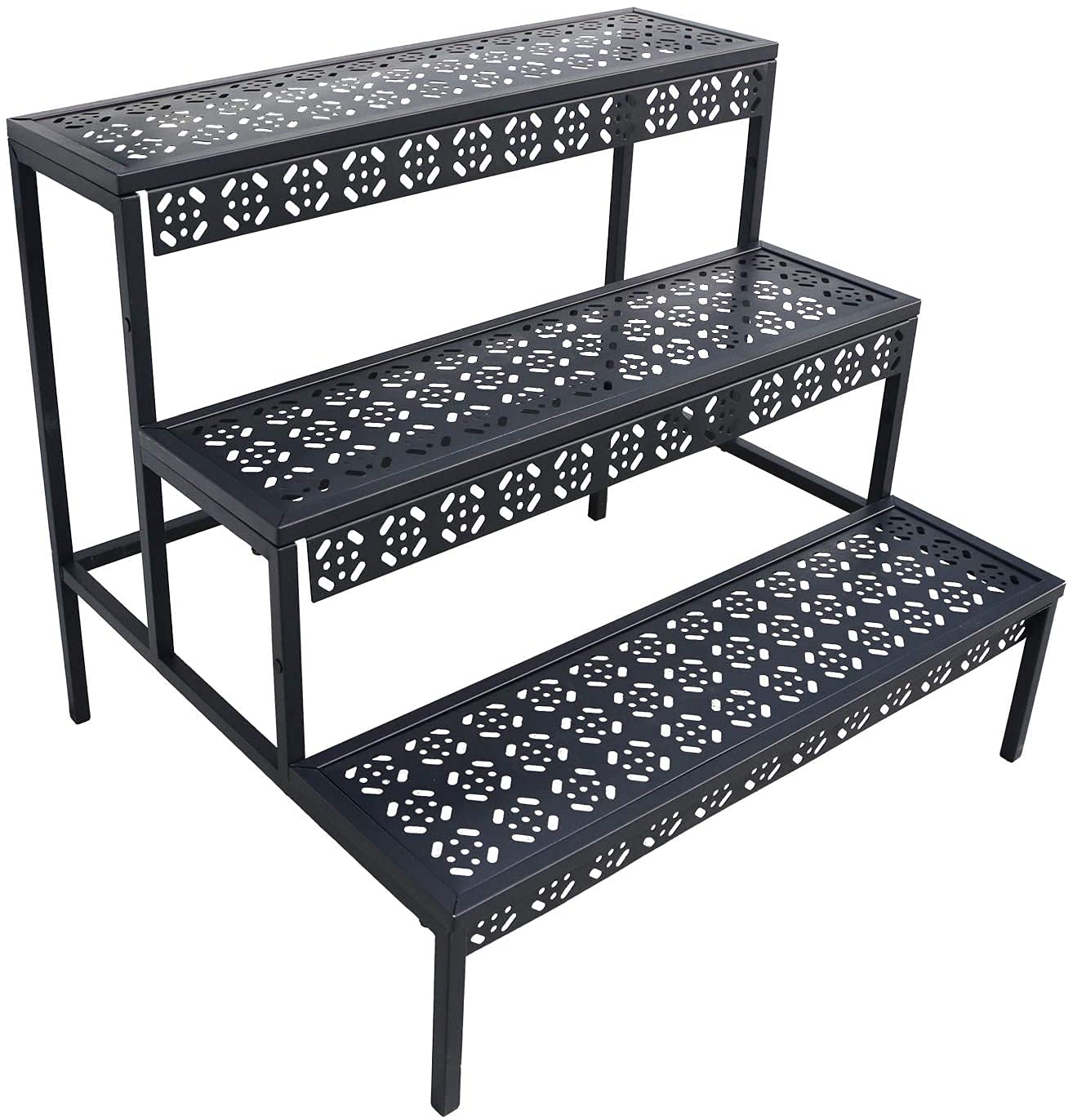 INDIAN DECOR. 29553 3 Tier Stair Style Large Metal Plant Stand, Garden Display Shelf Flower Pot Holder Storage Organizer Rack for Indoor Home Outdoor Patio Balcony Yard(Black, Rectangle) (B09DPQGN1P) Amazon Price History, Amazon Price Tracker