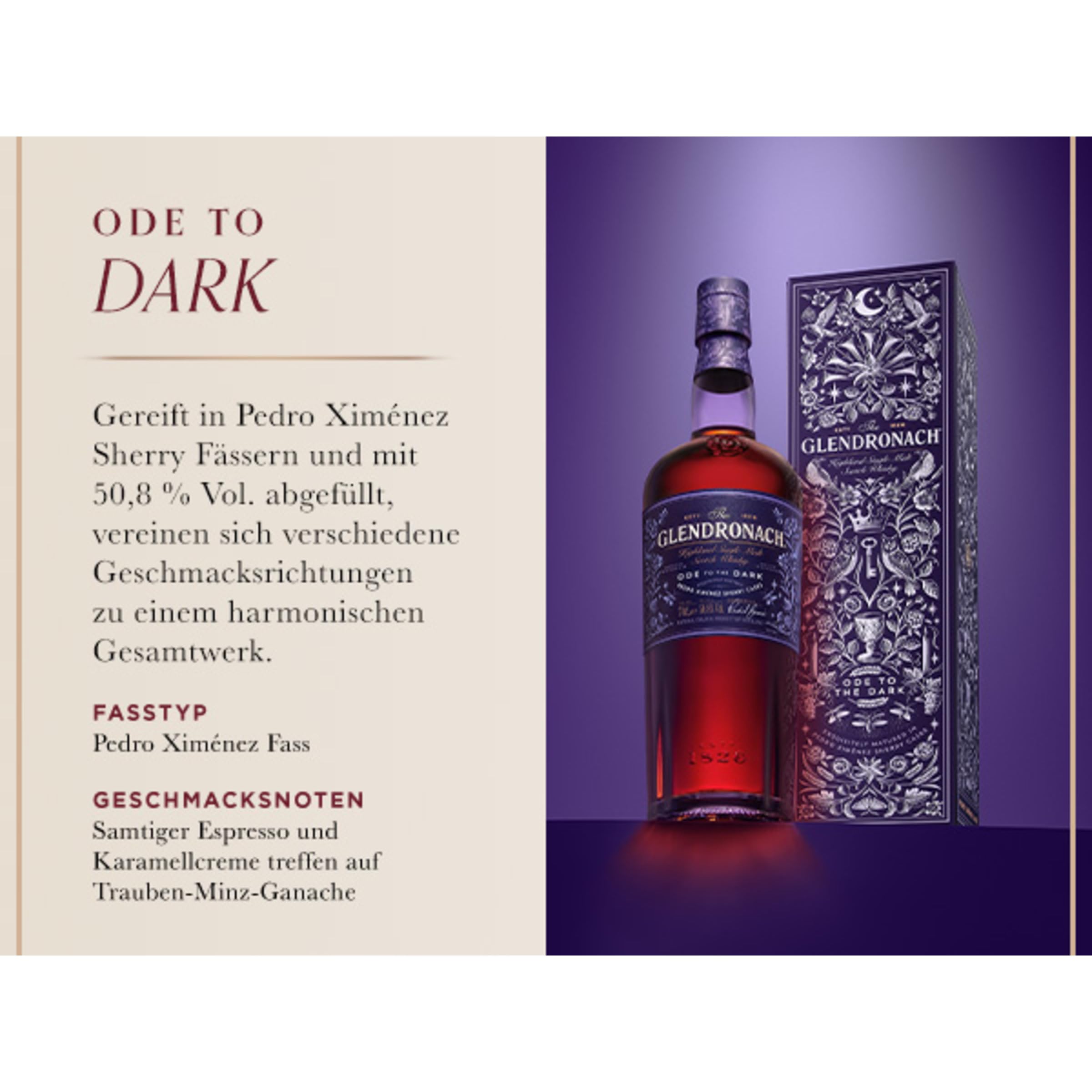 The Glendronach Ode to the Dark - Super Premium Single Malt Whisky - Geschenkempfehlung - Eine Symphonie aus Mokka, Schwarzkirsche und Zartbitterschokolade - 0.7L/50.8% Vol