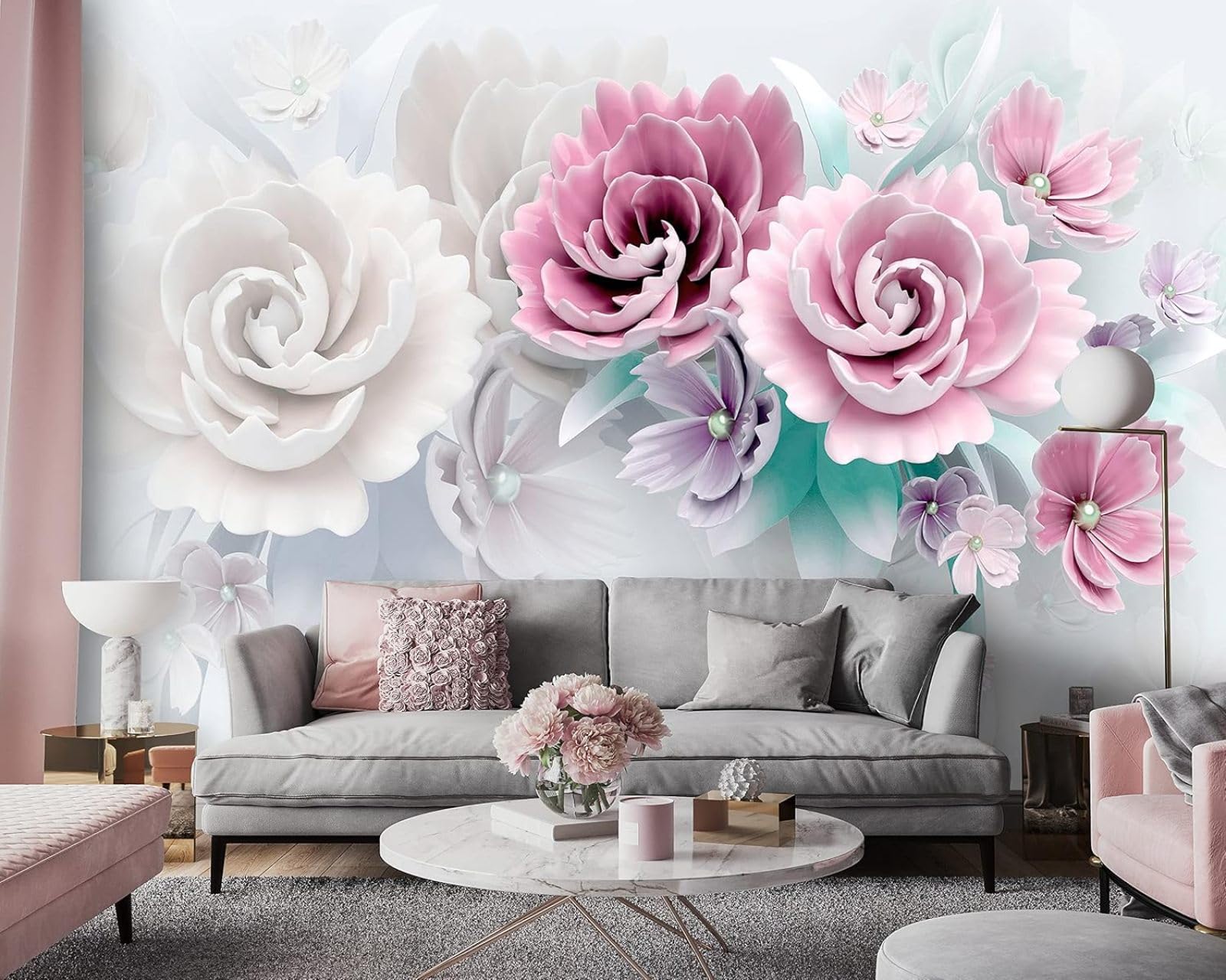 Kfjhgbdshhj 3D Mural Photo Mural-Wallpaper Flowers 3D Pastel Romantic Living Room Bedroom,400Cmx280cm Poster - Wall Sticker - Frameless Picture