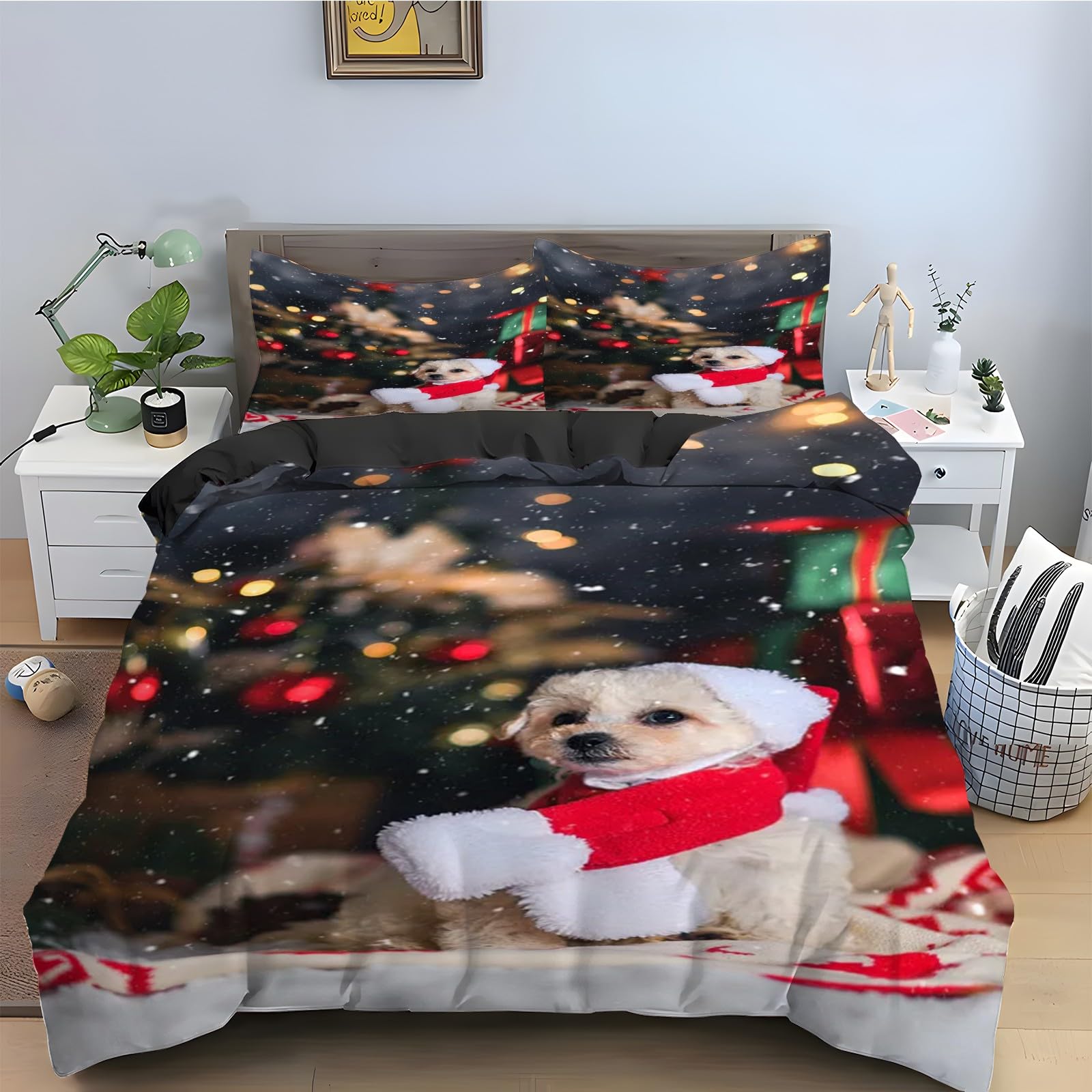 Parure de lit chiot pour Noël, l'ensemble de literie doux idéal à offrir