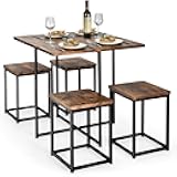5 Piece Dining Table Set, Dining Set for 4 with Square Stools, Small Kitchen Table Set with Metal Frame, Compact Design for Small Space, Home Kitchen Bar Pub Apartment