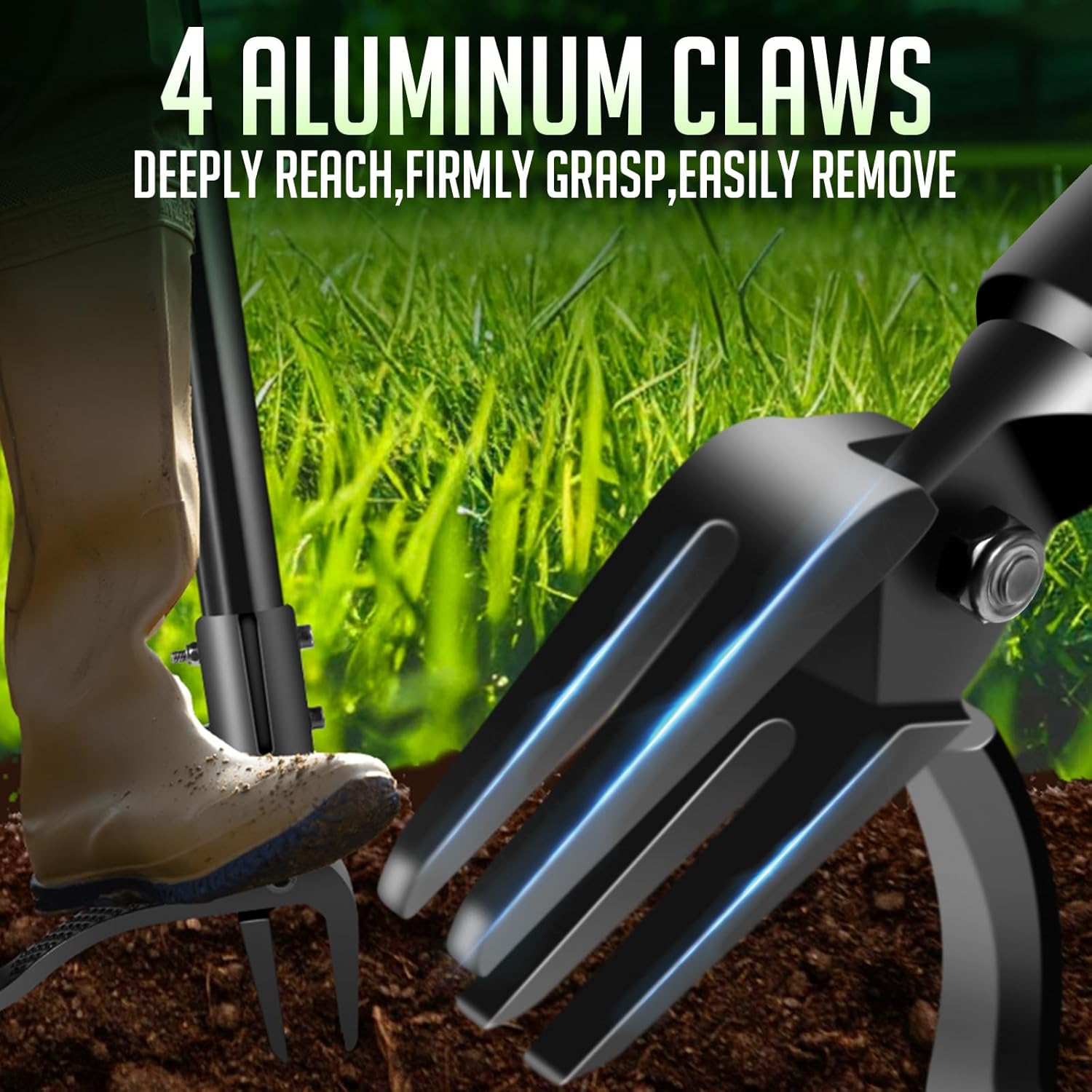 Weed-Puller-Tool-with-Long-Handle, 63" Adjustable Stand Up Weeding Tool with Heavy-Duty 4-Claw Weeder for Effortless Weeding Without Bending, Pulling, or Kneeling