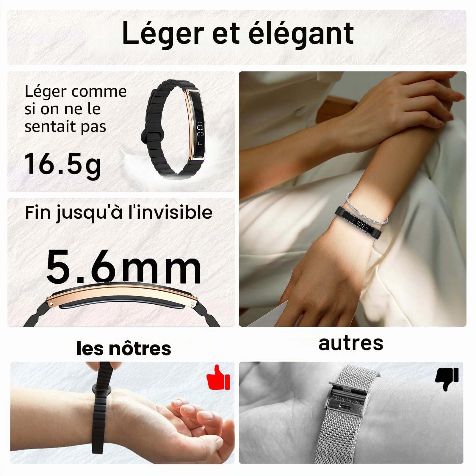 Efolen Bracelet Connecté Homme Femme Fitness Tracker, Montre Connectée avec Rappel d’Appel, Suivi Activité Sommeil Fréquence Cardiaque HRV, Santé Féminine pour Android iOS, Bracelet Décoratif Inclus