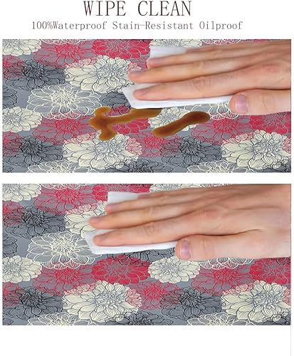 Miniatura 6 de Mantel redondo, mantel de flores de dalia para mesa auxiliar, dibujado a mano con flores grandes y pequeñas, se adapta a mesas redondas de 61