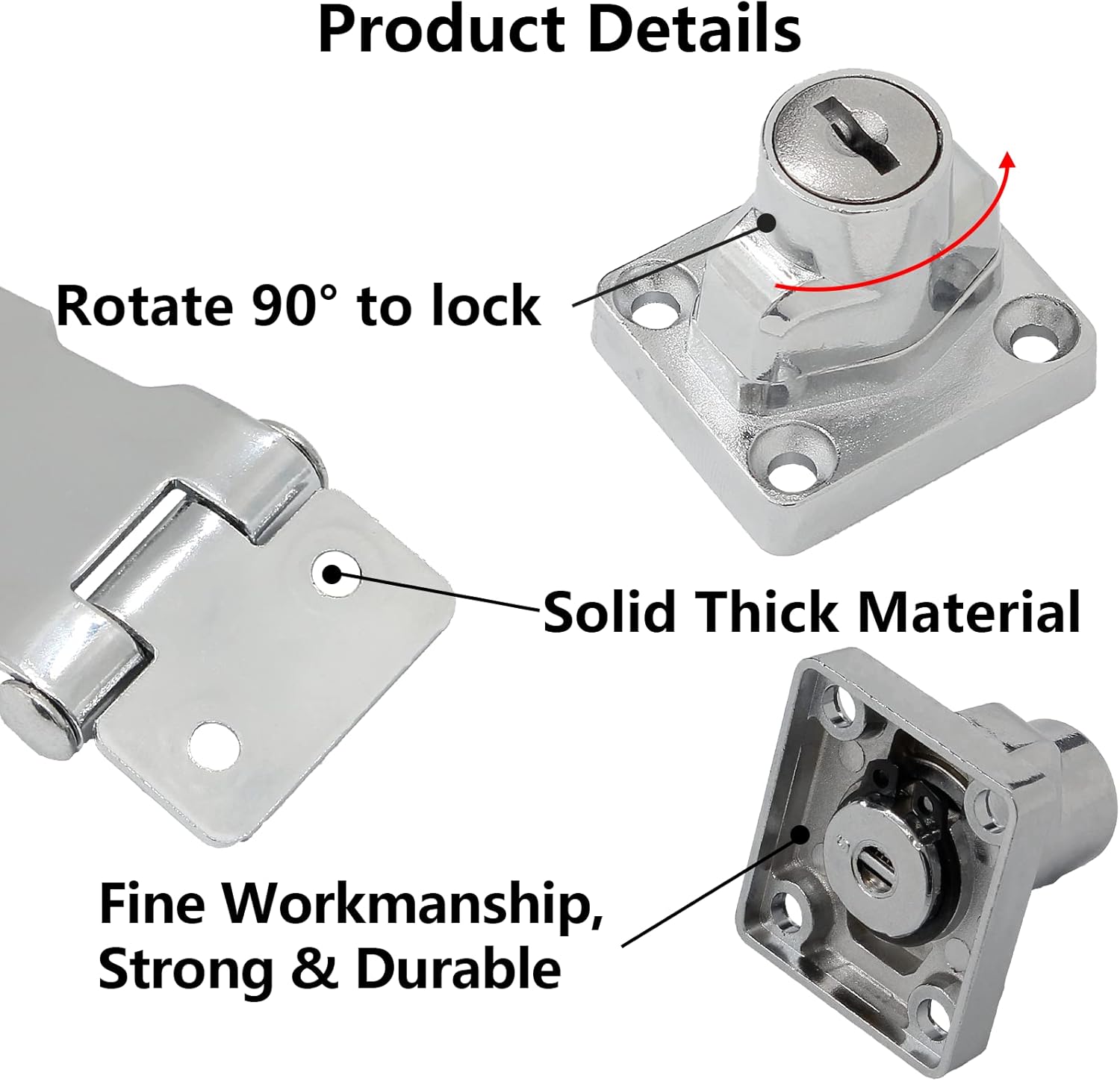 4 Pcs Keyed Hasp Locks 2.5 Inch Twist Knob Keyed Locking Hasp, Metal Safety Hasp Latches Keyed Different for Small Doors, Cabinets (Silver)