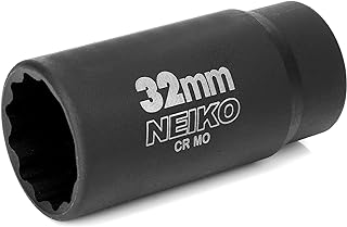 NEIKO 02523A 32mm Socket | 1/2” Drive Deep Impact Socket | Spindle & Axle Nut Socket | 12 Point |Chrome Molybdenum Cr-Mo |Deep Well Hub | Triple Square | Axle Shaft Nut Remover