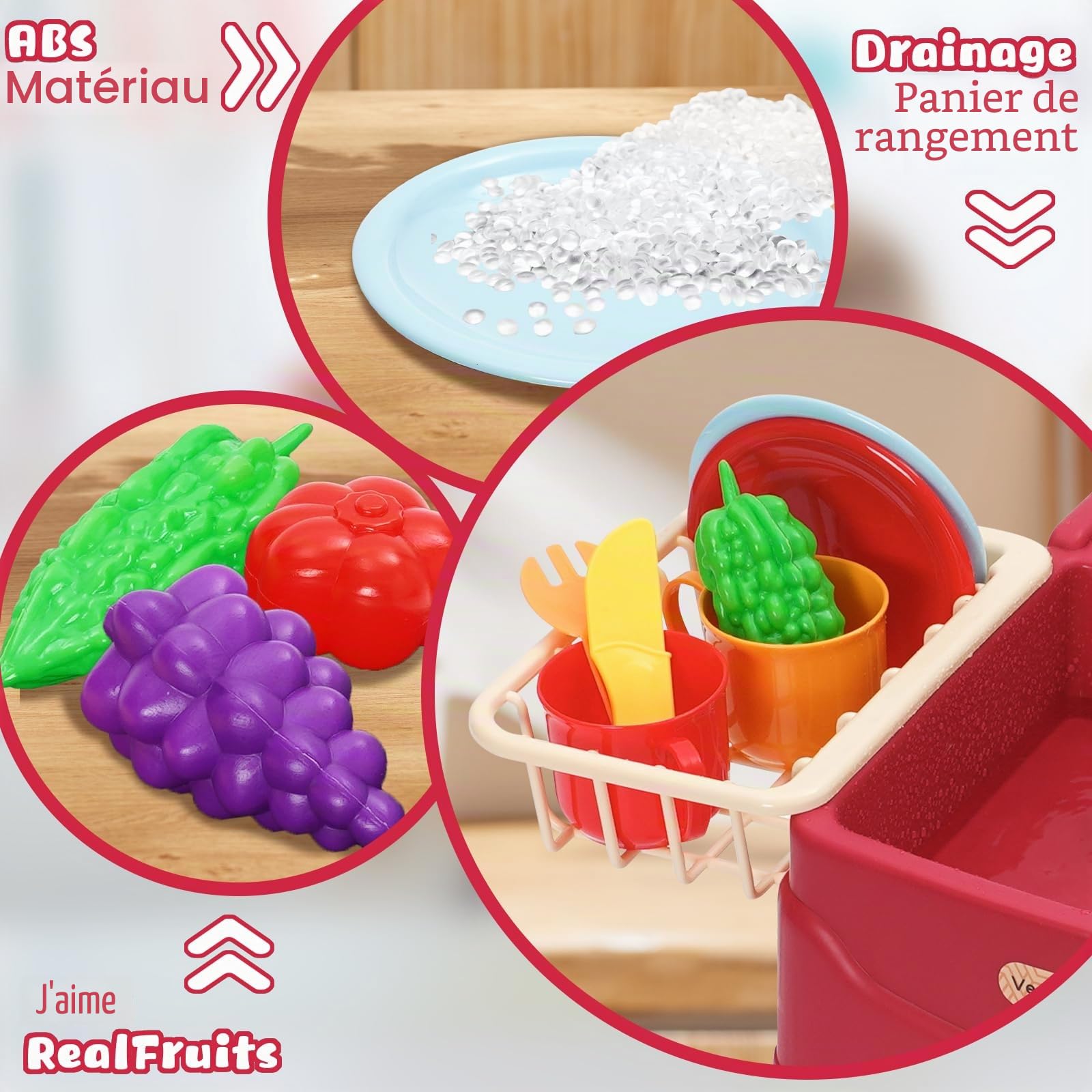 Jeu d’Évier de Cuisine pour Enfants avec Robinet à Recyclage d’Eau,Jouet de Rôle Incluant Légumes et Accessoires, Pompe à Eau Réaliste,Cadeau pour Filles Garçons dès 3 Ans