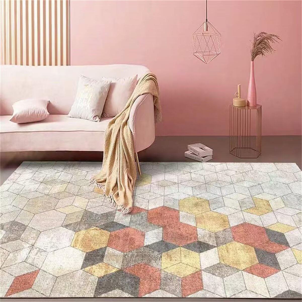 Antirutsch Bettvorleger Teppich grau gelb 160x230cm, Grüner Moderne geometrische Muster Werden im Wohnzimmer für Teenager verwendet