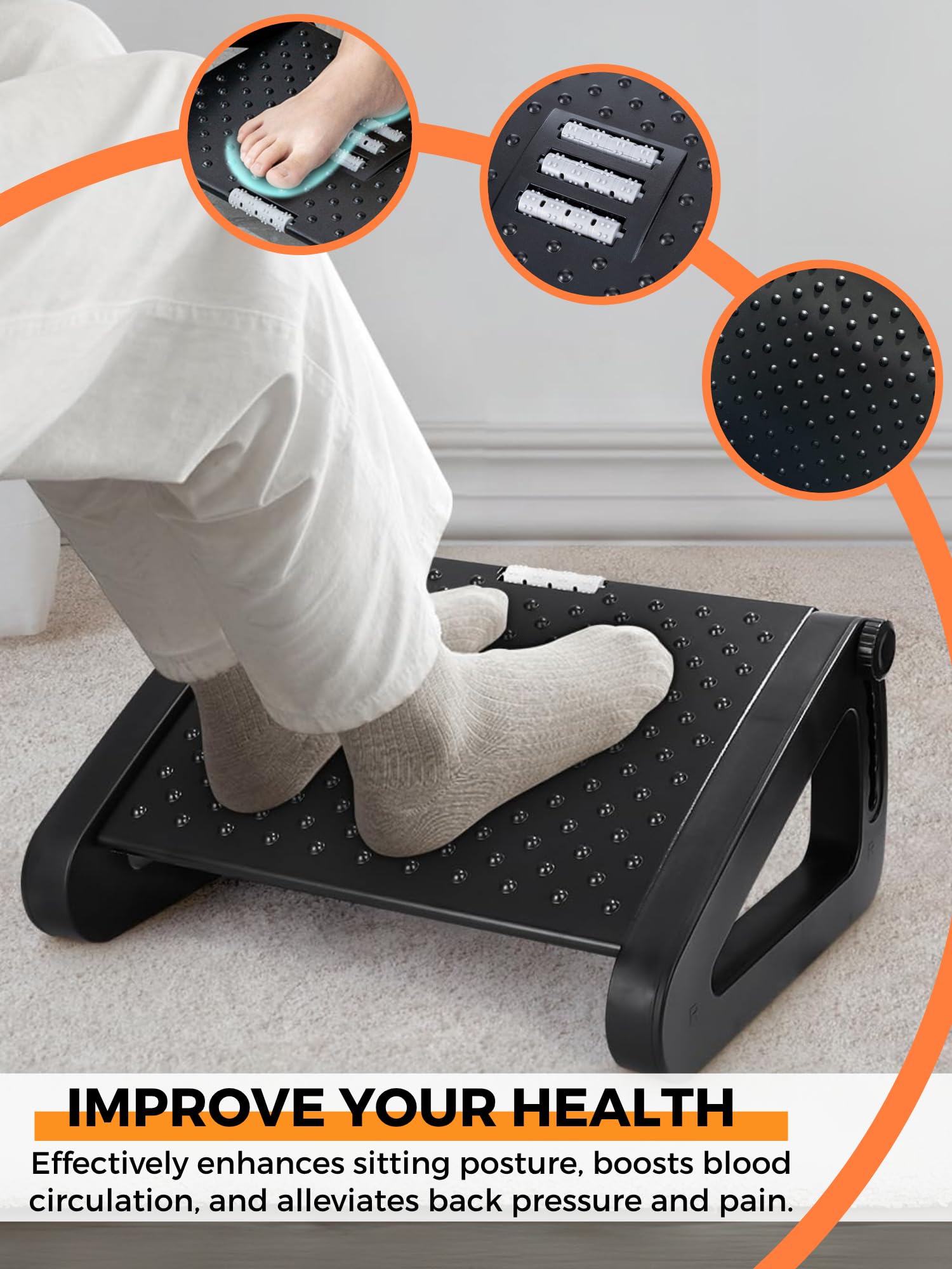 Repose-Pieds Ergonomique Réglable sous Bureau avec Fonction Massage Antidérapant
