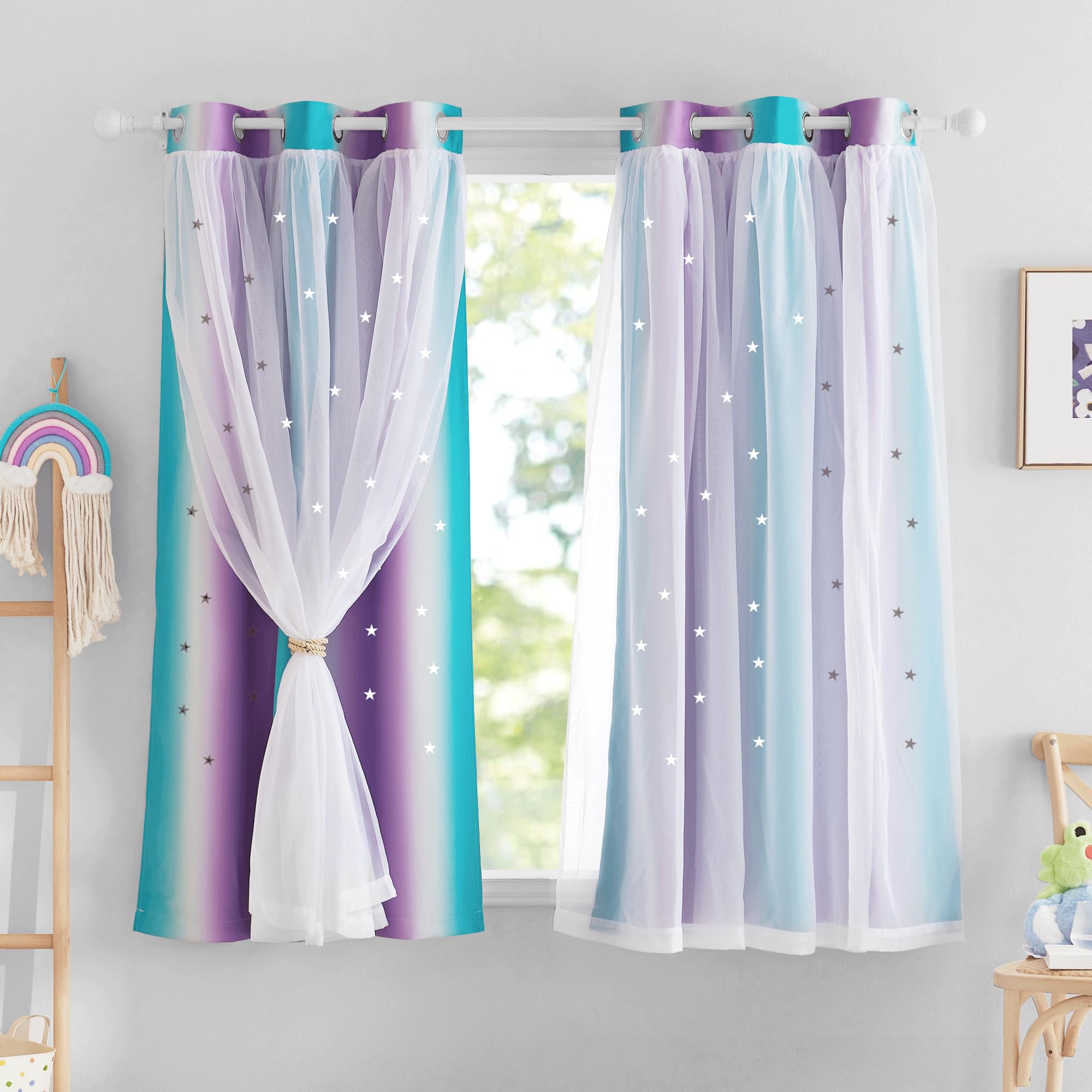 Snapklik.com : NICETOWN Kids Blackout Curtains Double Layers Sheer