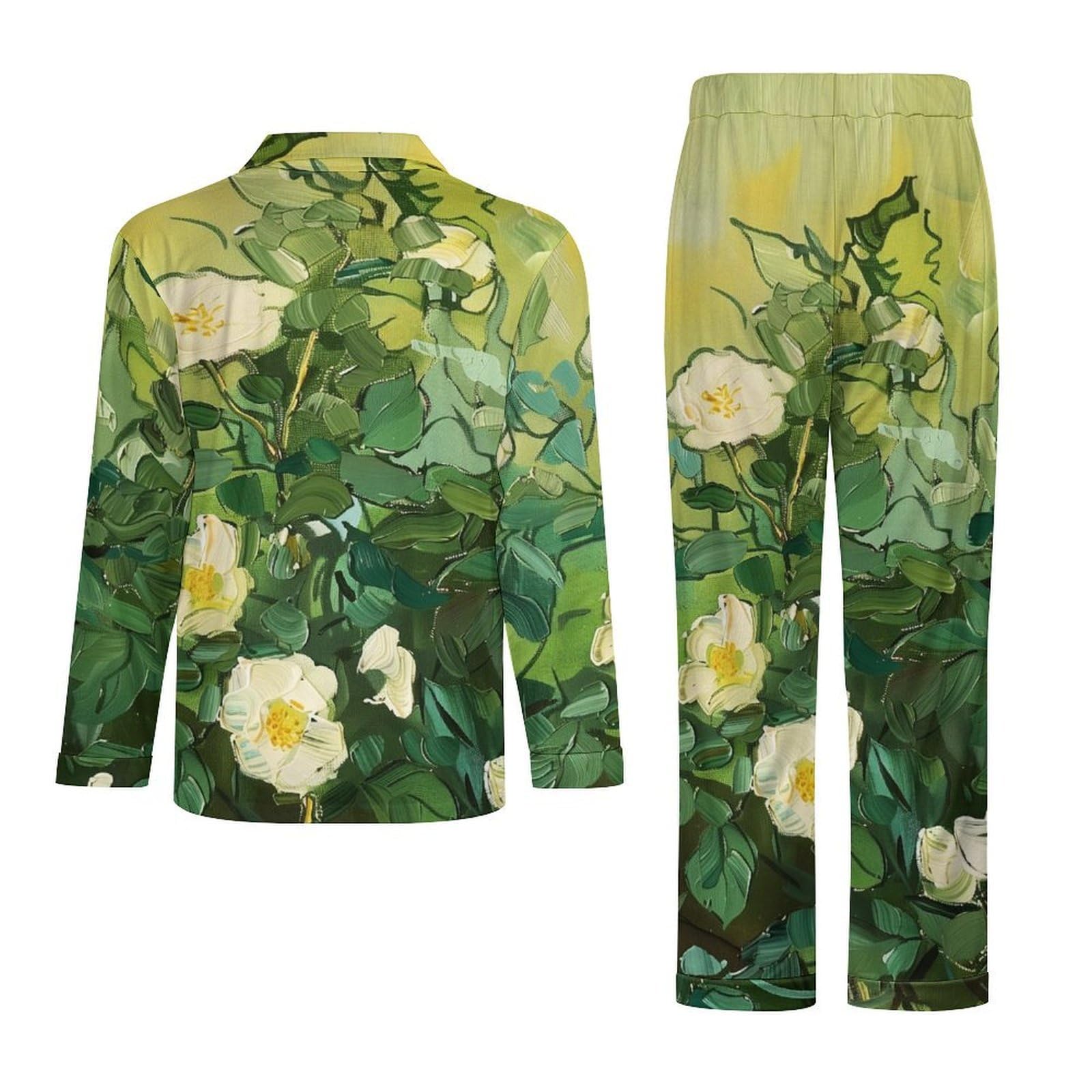 Completo Pigiama da Uomo - Fiori Dipinti Ad Olio Top E Pantaloni in 2 Pezzi Pigiama Casual E Ampio A Maniche Lunghe Morbido Autunnale E Invernale.