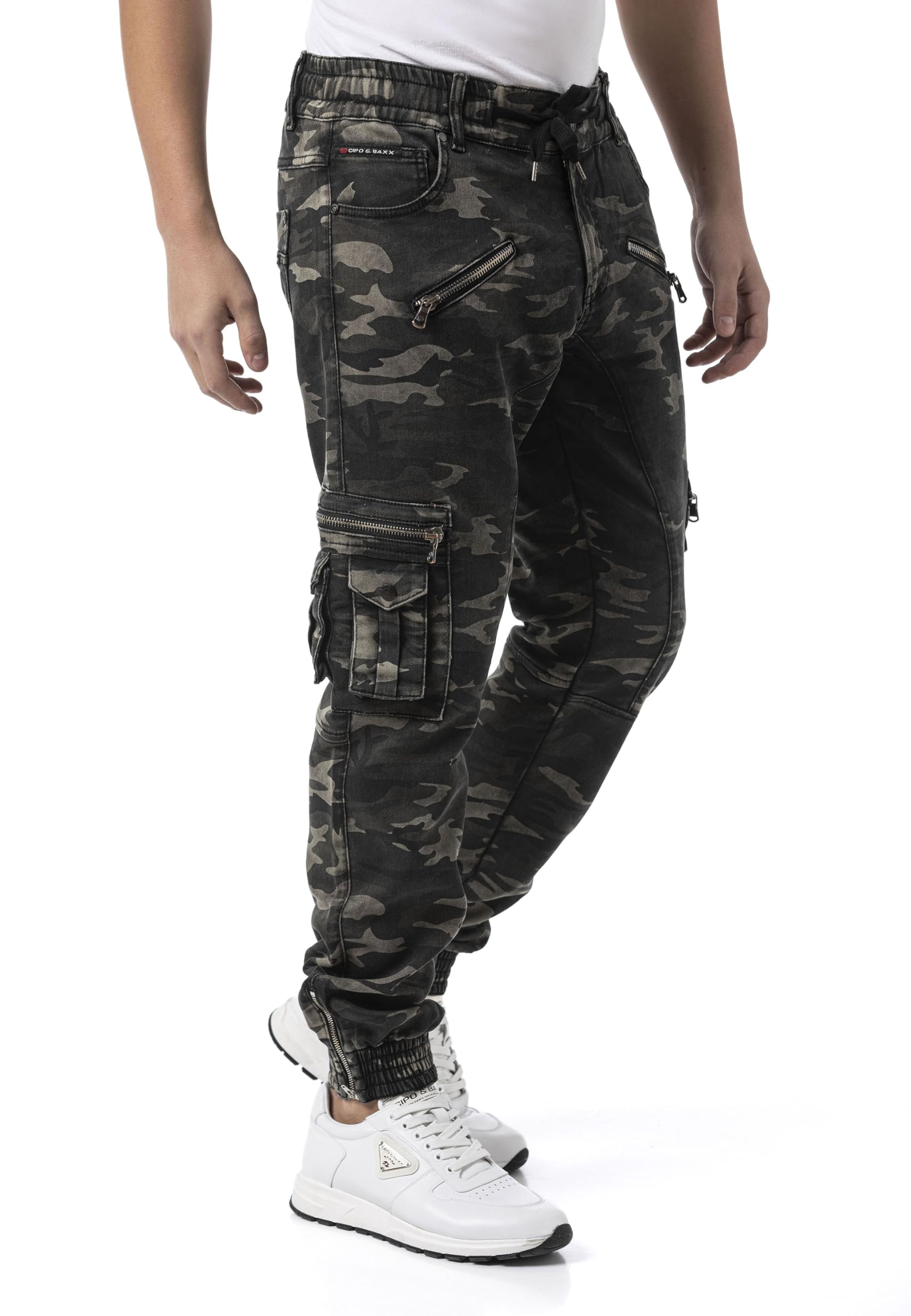 Cipo & Baxx Pantaloni da jogging da uomo, sportivi, streetwear, con tasche cargo ed elasticizzati, in gomma, per il tempo libero