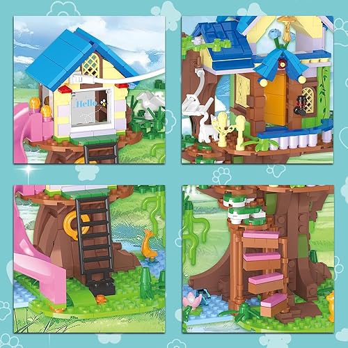 Miniatura 3 de Juego de construcción de casa del árbol con LED, juguete de bloque de construcción de casa de árbol amigo con columpio, tobogán, 792 piezas Mini