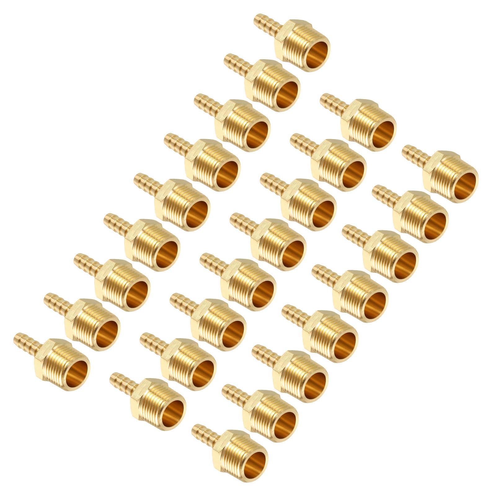 Kozelo Pack of 25 Brass Hose Barbs Fittings 5/16"(8mm) Hose Barbs to 1/2"(15mm) NPT Male Fittings for Home Machines, Massage Bathtubs, and Irrigation Systems