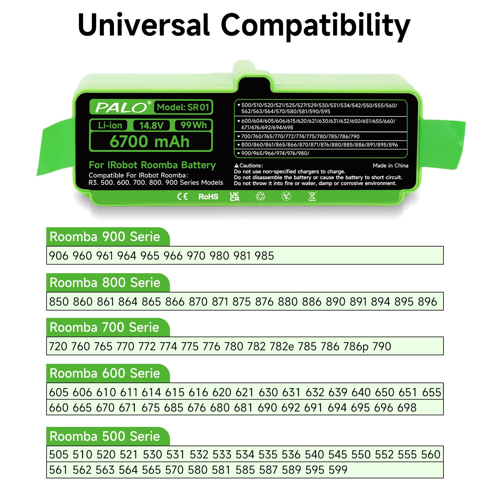 6700mAh Akku für IRobot Roomba 900/800/700/600/500 Series - Lithium Akku Kompatibel Roomba 980 960 981 985 971 966 906 896 895 890 886 880 790 780 770 760 695 692 675 620 606 555 530 520...
