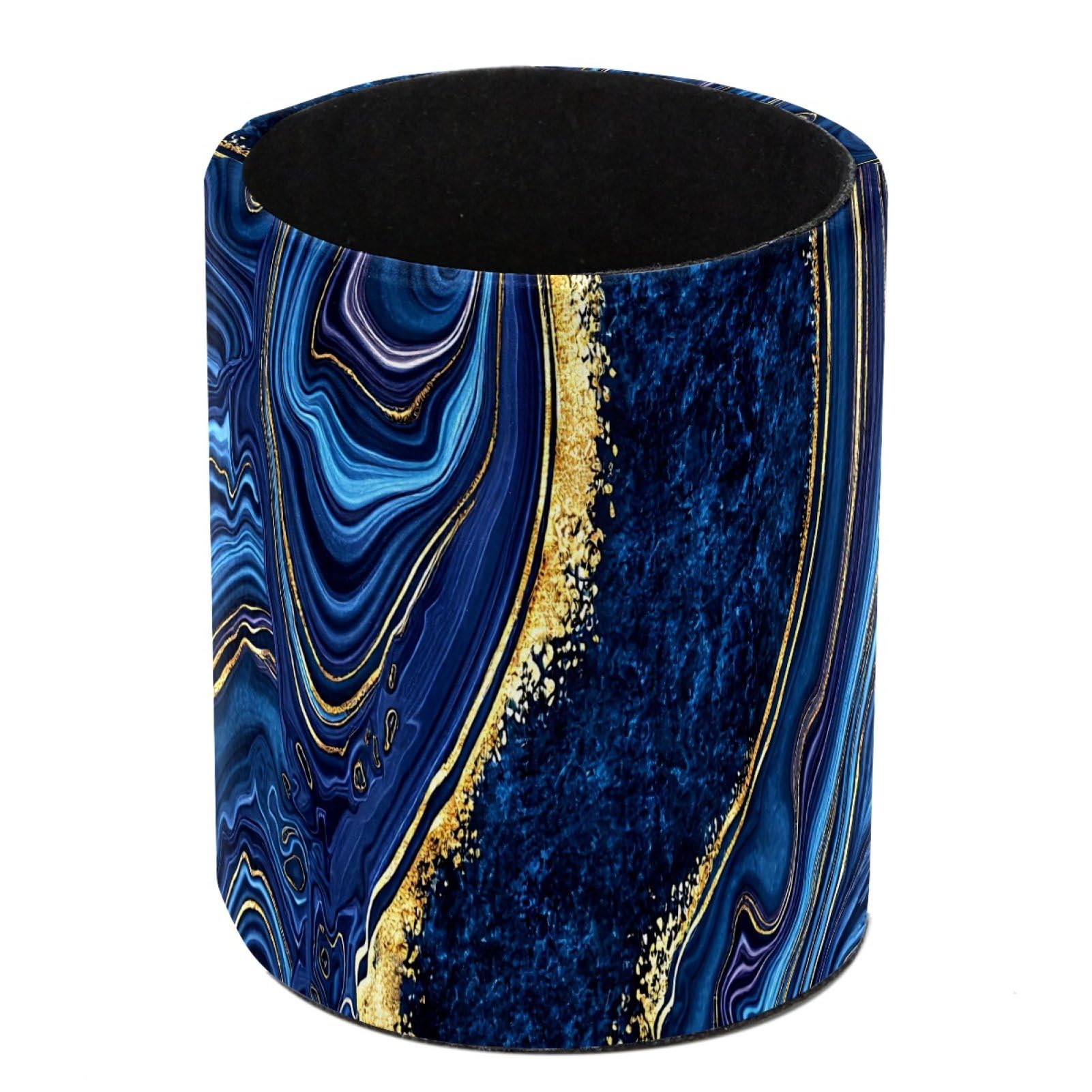 Luoweisi Blue Marble Pen Holder for Desk, Leather Pen Pot, Desk Pencil Holder Round Makeup Organiser Home Office School Suppliers